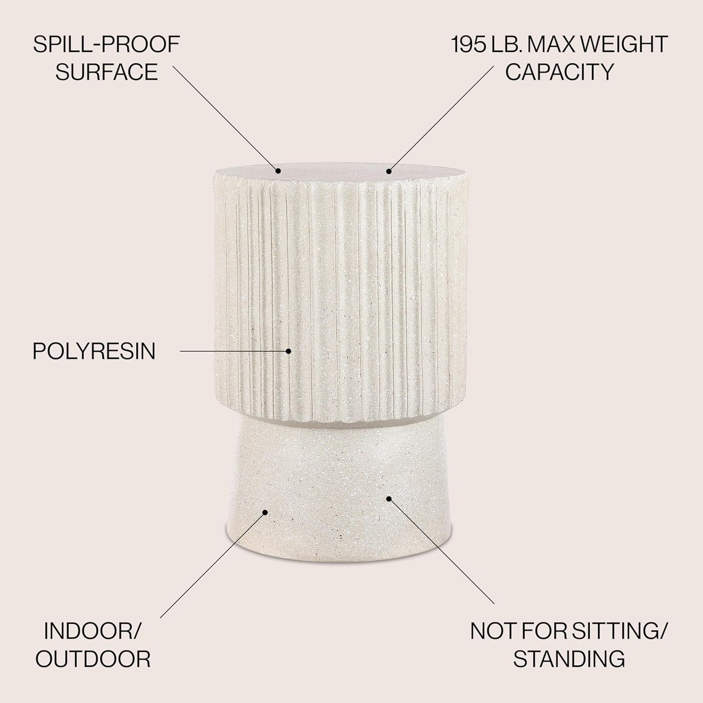 JONATHAN Y TBL1102B Louisa 19" Modern Art Deco Tambour Indoor/Outdoor Accent Table Art Deco, Minimalist, Contemporary, Bohemian, Mid-Century, Patio, Garden, Bathroom,Living Room, Cream Terrazzo Finish