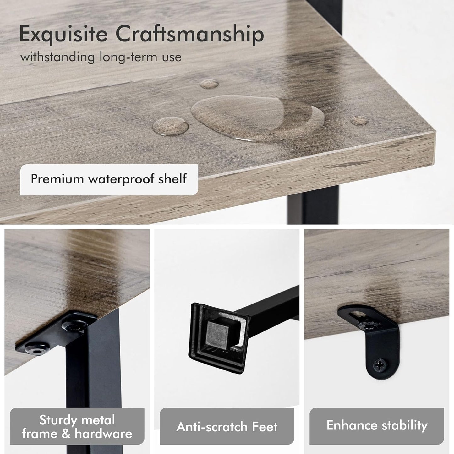 Axeman 5-Tier Ladder Shelf, Tall Narrow Bookcase for Small Spaces, Book Storage Organizer Case Open Shelves for Living Room, Home Office, Study, Industrial Style Black Metal Frame and Gray Shelf