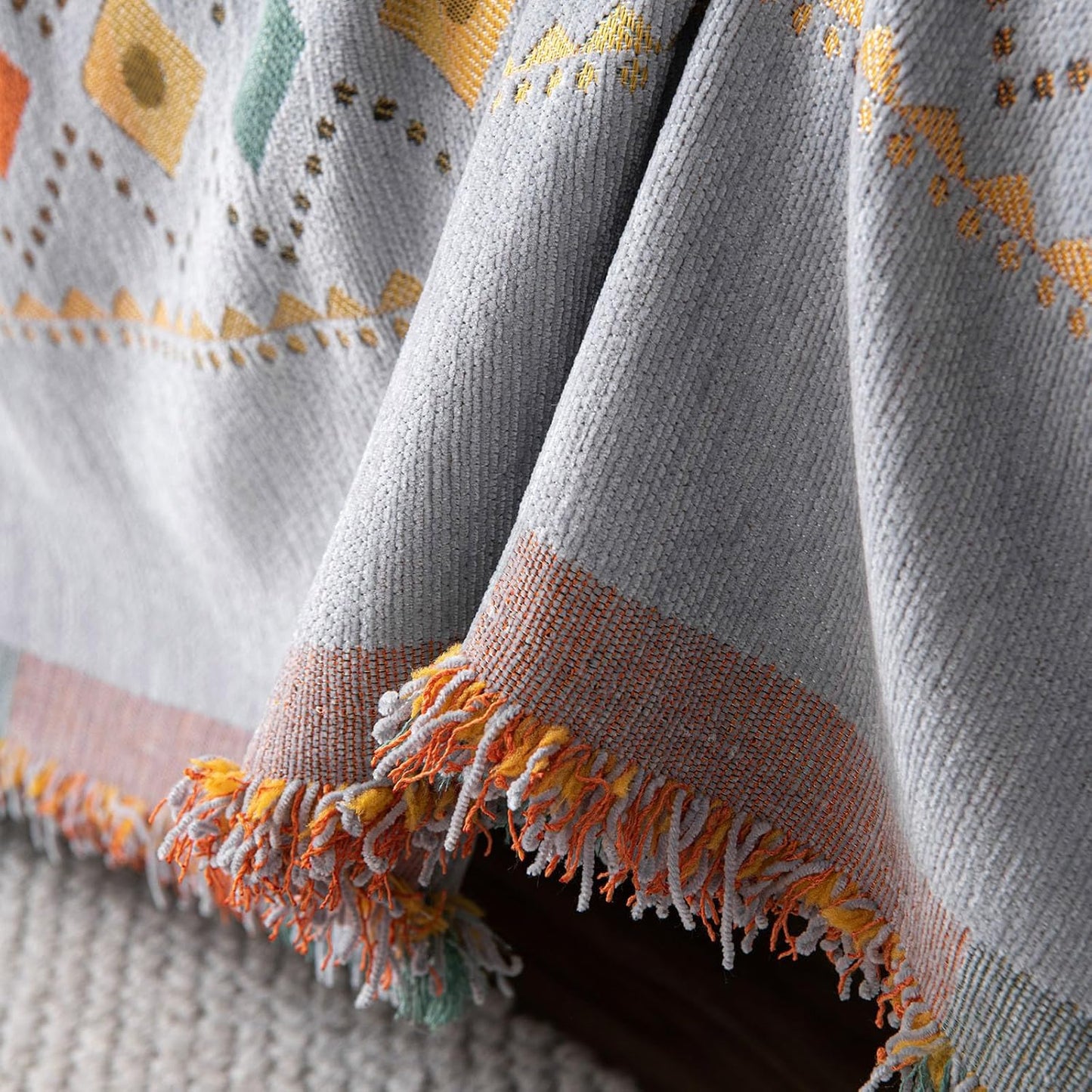 STACYPIK Boho Gray Jacquard Couch Cover, Sofa Cover for Dogs Washable, Non Slip Couch Cover for Sectional, Furniture Protector for 3 Cushion Couch, Multi-use Sofa Slipcover Pet-Friendly-71X150IN