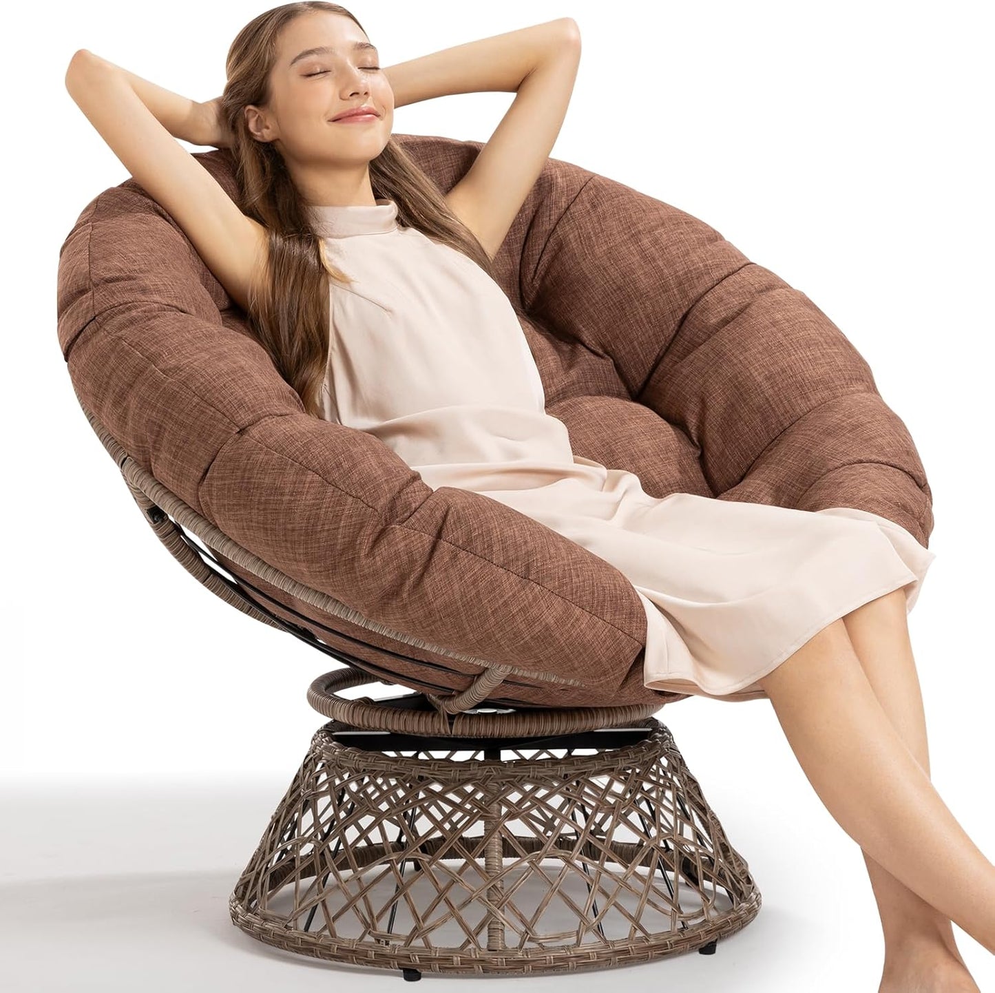 Bme 40" Ergonomic Wicker Papasan Chair