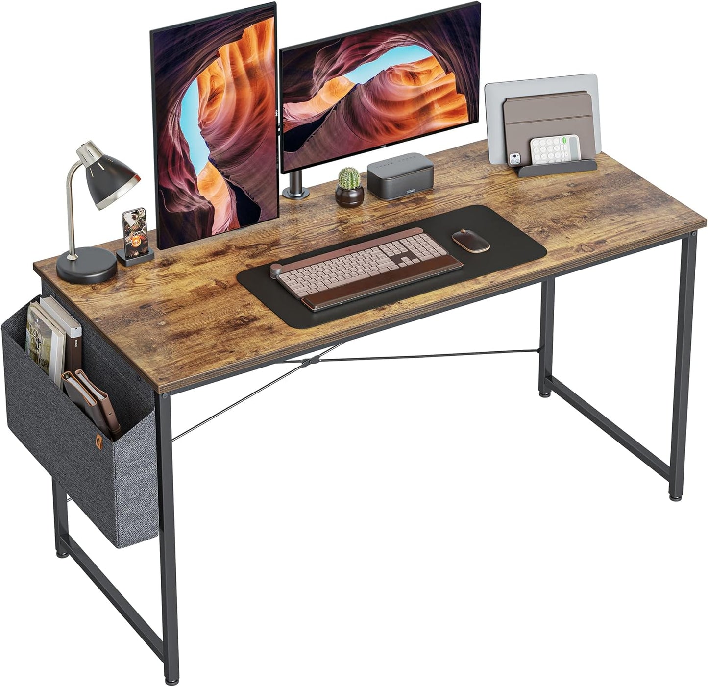 Cubiker Computer Desk 63 inch Home Office Writing Study Desk, Modern Simple Style Laptop Table with Storage Bag, Black