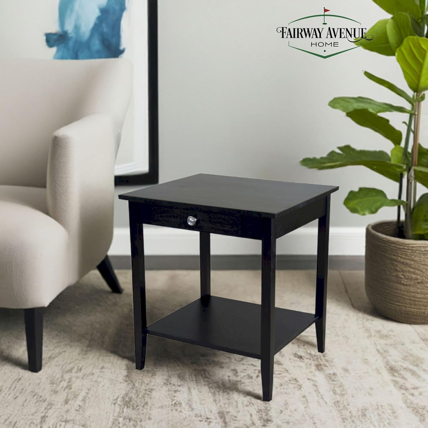 2-Tier Solid Acacia End Table w/Drawer