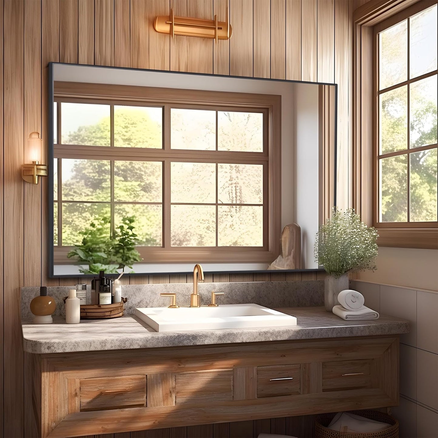 Black Bathroom Mirror for Wall, 30x48 Inch Rectangle Mirrors with Metal Frame, Modern Vanity Wall Mirror Decor for Entryway Hangs, Bathroom, Living Room Horizontal or Vertical