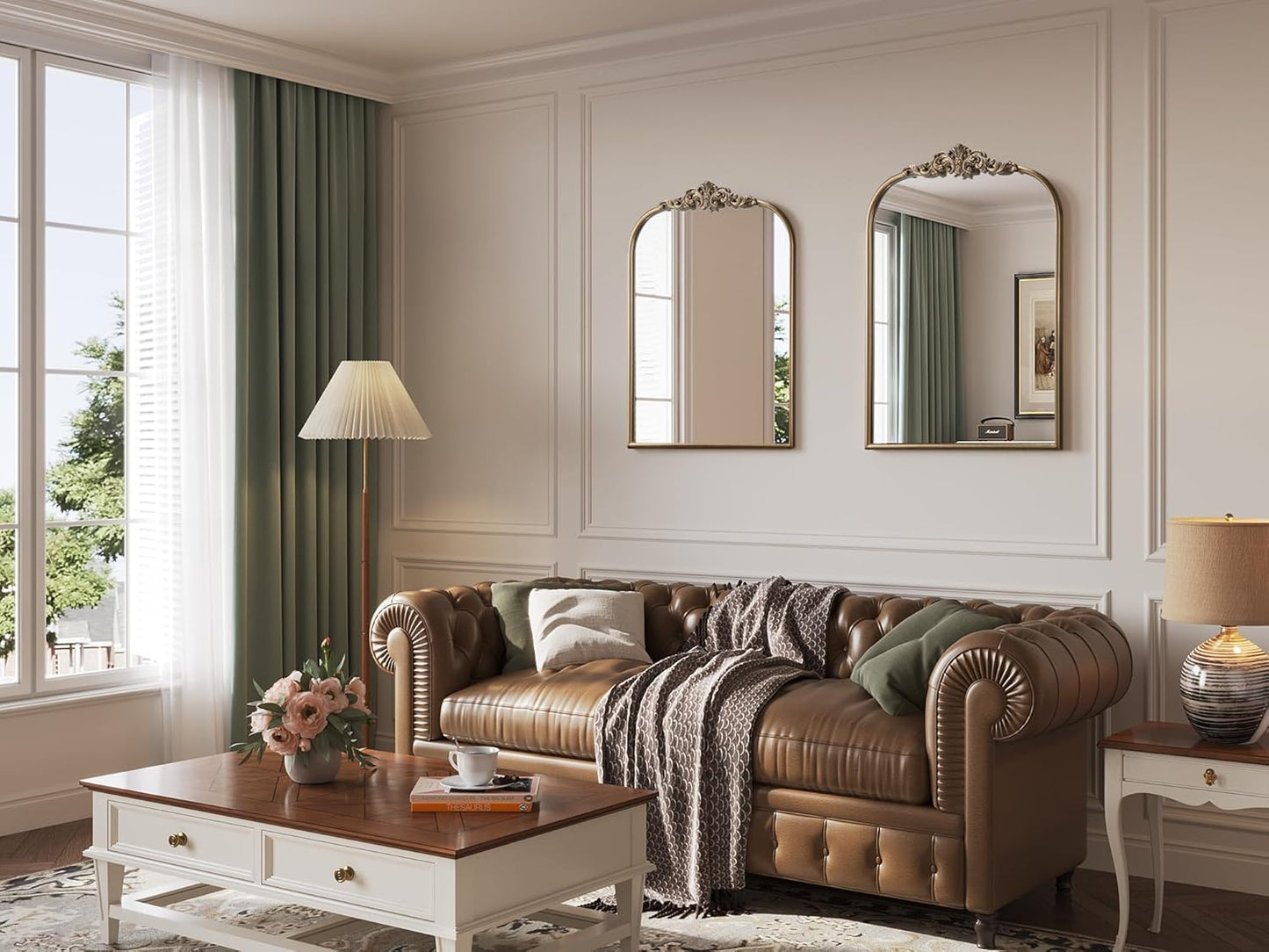 Antique Baroque Gold Mirror, 24” x 32” Vintage Vanity Mirror for Fireplace Mantel, Arch Bathroom Mirror for Wall with Ornate Metal Frame for Entryway Bedroom Living Room