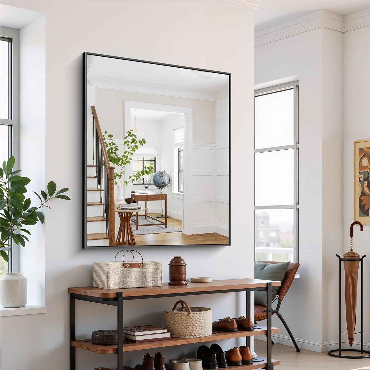 YIROMAN Bathroom Mirror for Wall 48"x40", Large Matte Black Bathroom Mirror with Metal Frame, Rectangular Vanity Mirror with Right Angles, Wall Mirror Hangs Horizontal or Vertical, Shatterproof