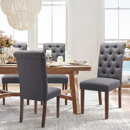 COLAMY Button Tufted Dining Chairs Set of 4, Parsons Upholstered Fabric Dining Room Chairs Kitchen Chairs with Wood Legs and Padded Seat, Dark Grey