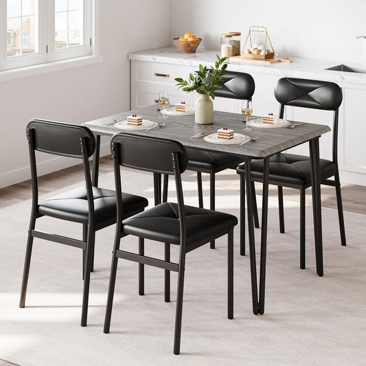 IDEALHOUSE Dining Table Set for 4, Kitchen Table with Upholstered Chairs for Kitchen Room and Small Spaces (Grey, Table with 4 Upholstered Chairs)