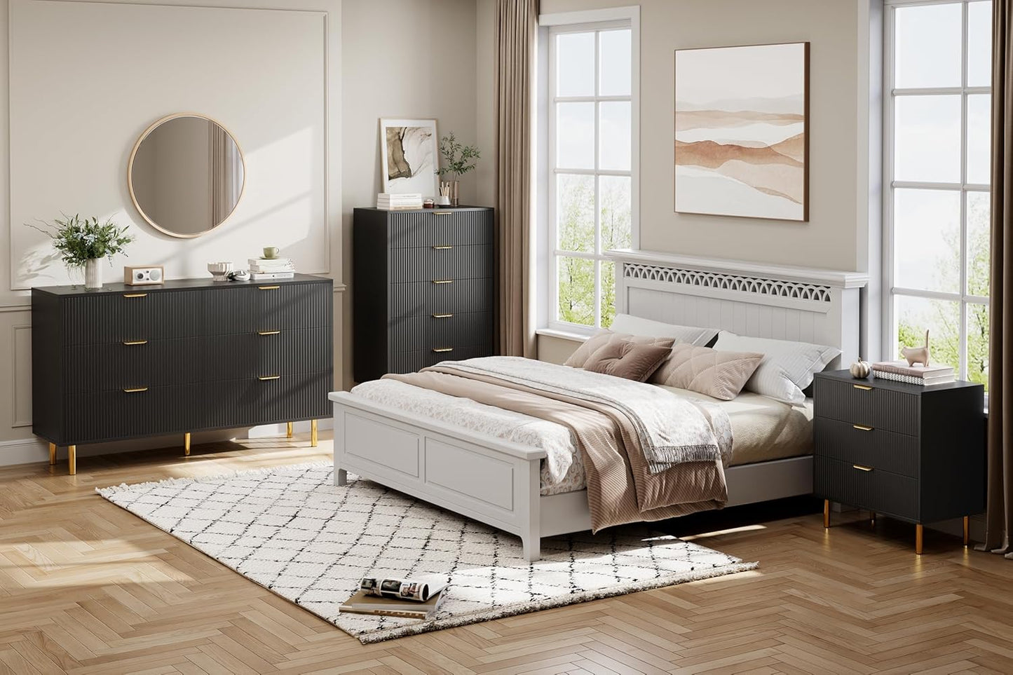 Black Dresser, Modern 3 Drawer Dresser for Bedroom with Gold Handle and Large Drawer, Wood Double Chest of Drawers and Storage Organizer for Living Room, Hallway, Entryway