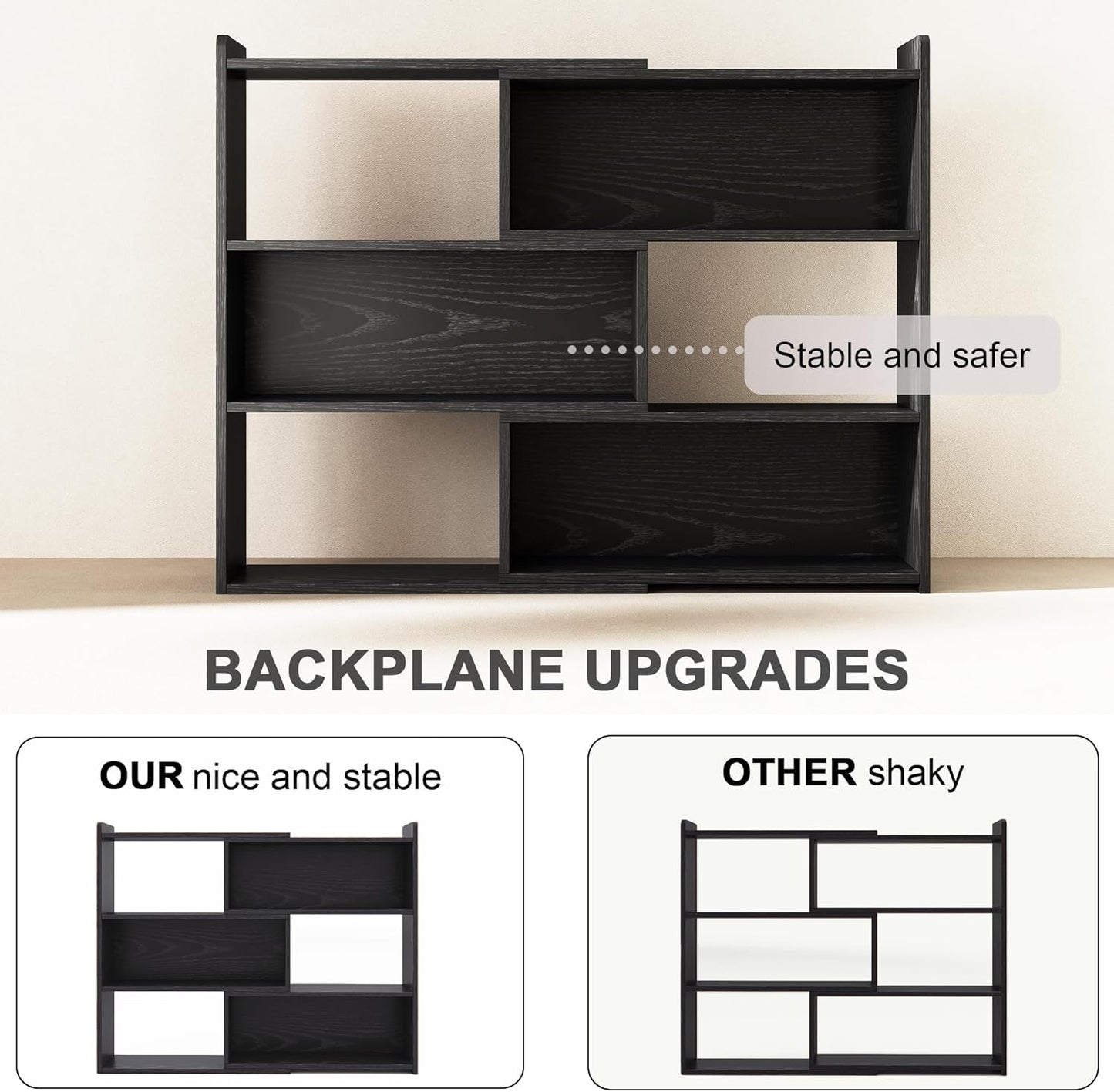 Open Shelf Low Bookcase,Wooden 4-Tier Floor Standing Expandable 25-47 inch Wide Bookcase,with Side Panels Frame for Home and Office