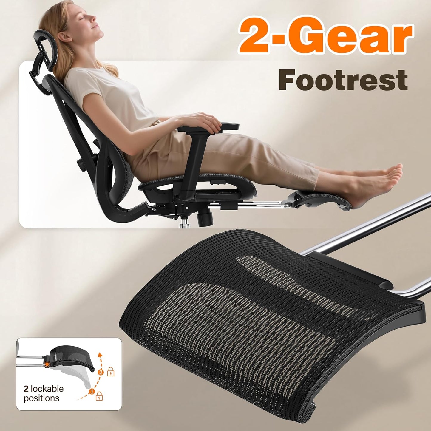 GABRYLLY Ergonomic Office Chair with Adjustable Lumbar Support, 3D Armrests & Headrest, 135° Reclining Chair with Footrest & Large Steel Base,300LBS Swivel Desk Chair(GYMN01)