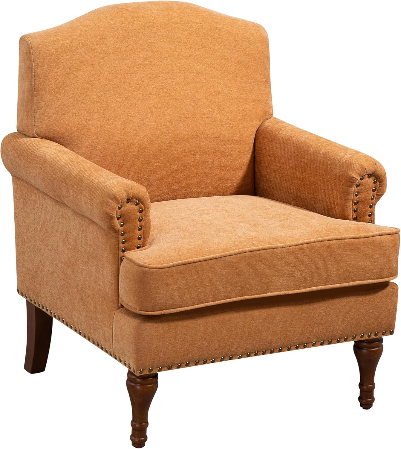 Ball & Cast Accent Chair with Nailhead Trim Armchair,Comfy Chenille Club Sofa Living Room Chairs w/Springs Cushions & Wood Legs,Traditional Single Couch for Bedroom,Farmhouse,Orange