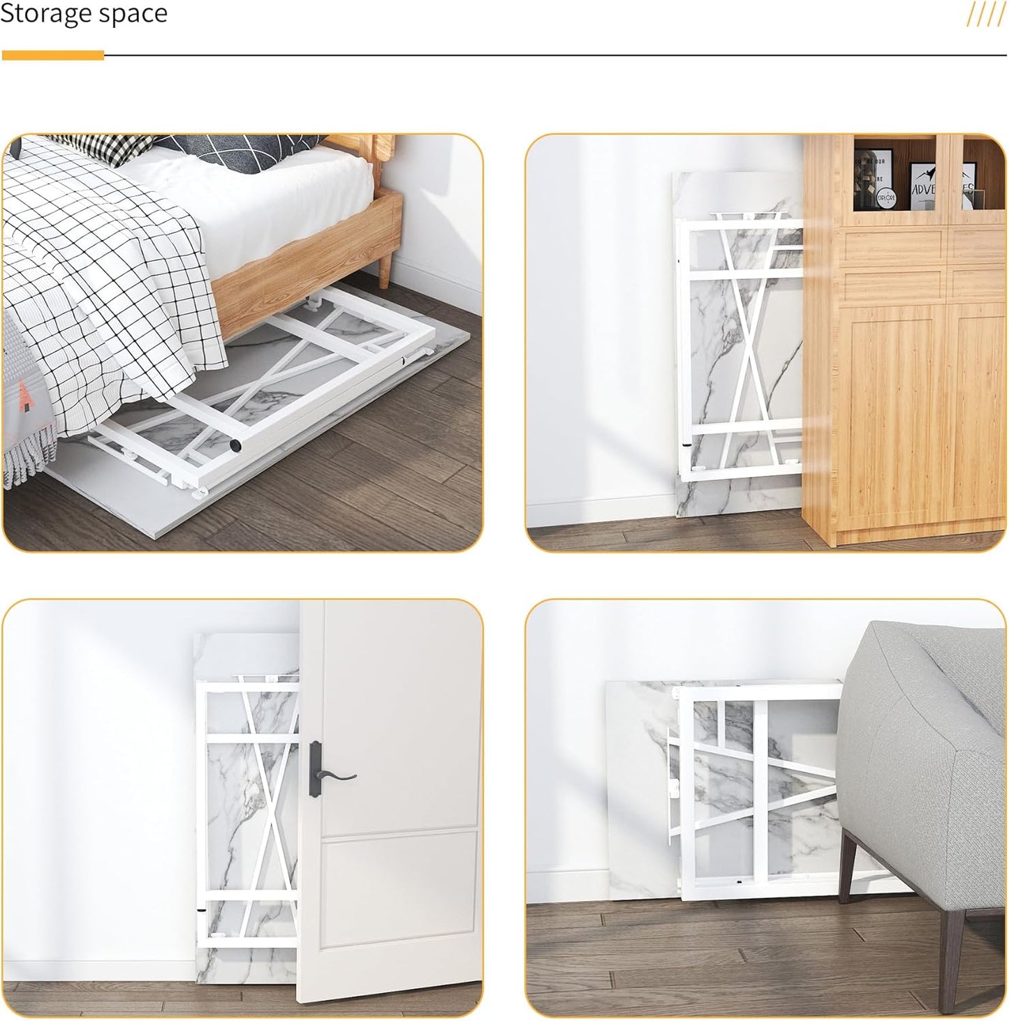 47 inch Folding Desk No Assembly Required, Writing Gaming Computer Camping Table, Home Office Desk, White Marble