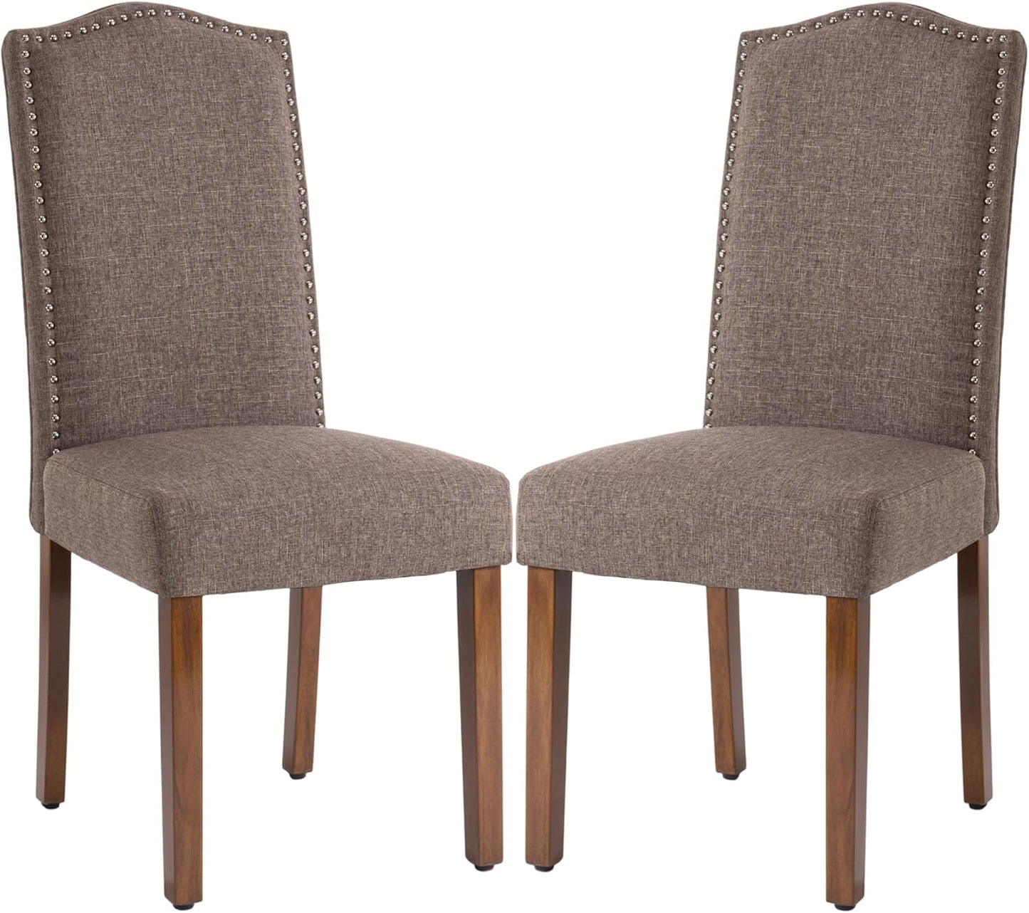 Stylish Upholstered Parsons Dining Chair Kitchen with Silver Nailhead Trim and Sturdy Solid Wood Legs