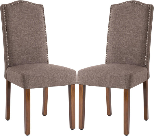 Stylish Upholstered Parsons Dining Chair Kitchen with Silver Nailhead Trim and Sturdy Solid Wood Legs