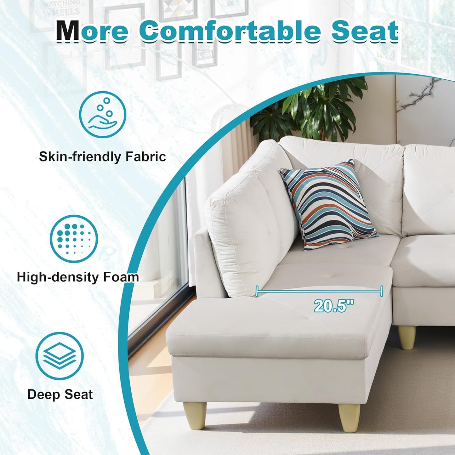 97" Oversized Sectional Couch, L Shaped Couch with Storage Ottoman, Modern Modular Sofa with Deep Seat, Sectional Couches for Living Room and Office, White (Flannel)