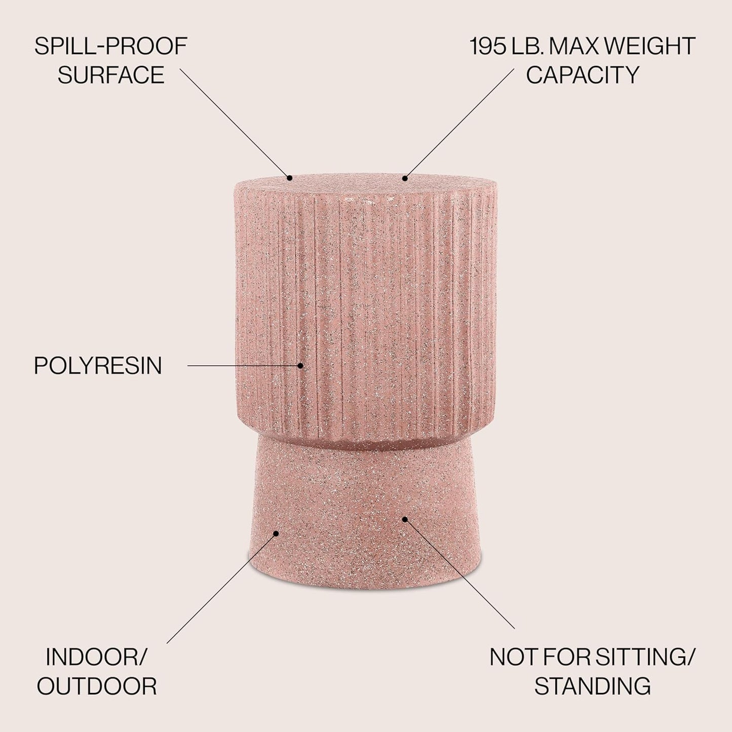 JONATHAN Y TBL1102C Louisa 19" Modern Art Deco Tambour Indoor/Outdoor Accent Table Art Deco, Minimalist, Contemporary, Bohemian, Mid-Century, Patio, Garden, Bathroom, Living Room, Pink Terrazzo Finish