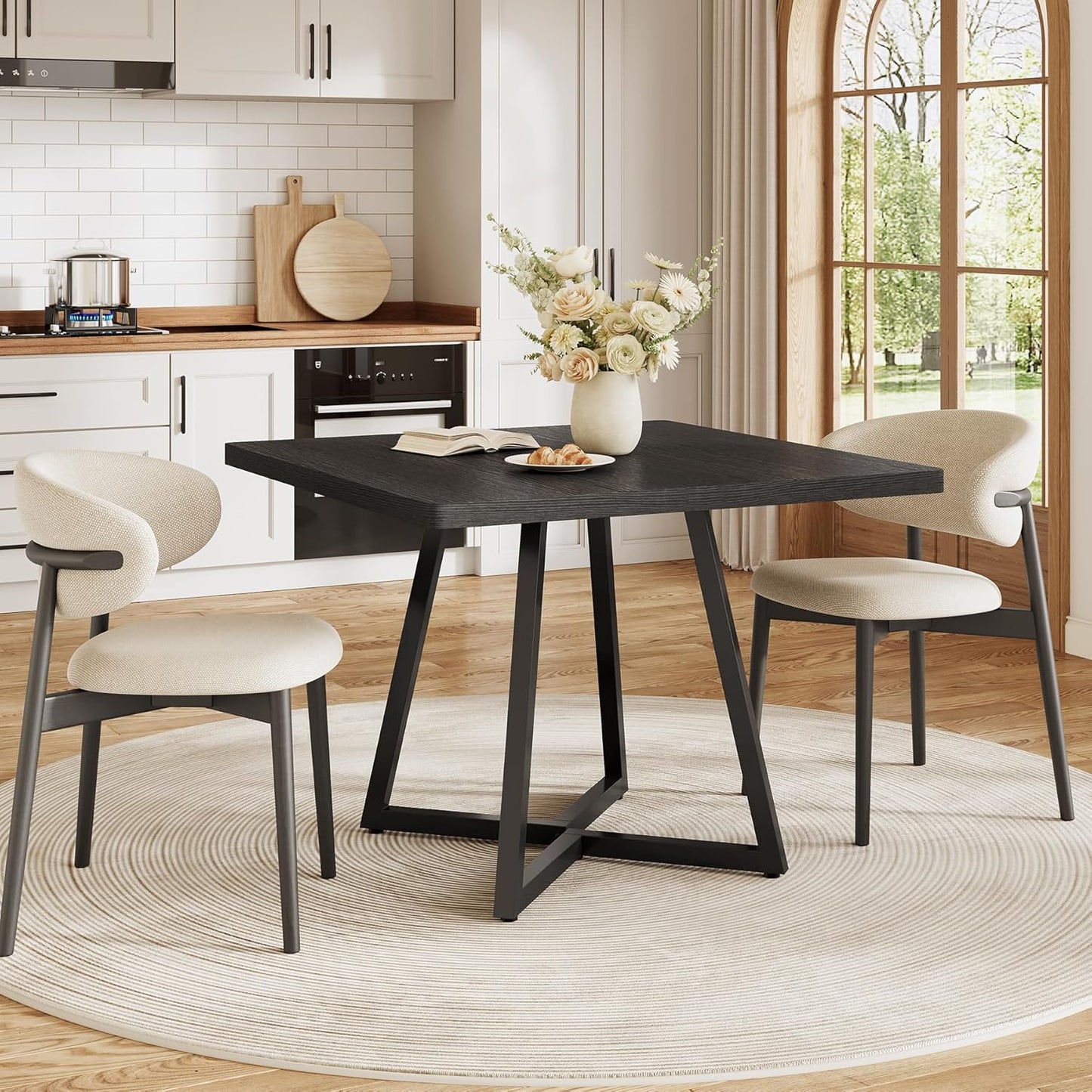 LITTLE TREE 31.5 Inches Small Dining Table for 4, Square Dinner Table for Small Space, Dining Room Tables, Black Wooden Kitchen Table with Metal Legs, Modern Leisure Cafe Table for Apartment