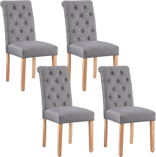 Yaheetech Dining Chairs Set of 4 Fabric Upholstered Button Tufted Kitchen Chairs with Solid Wood Legs for Home, Restaurant, Dining Room, Dark Gray