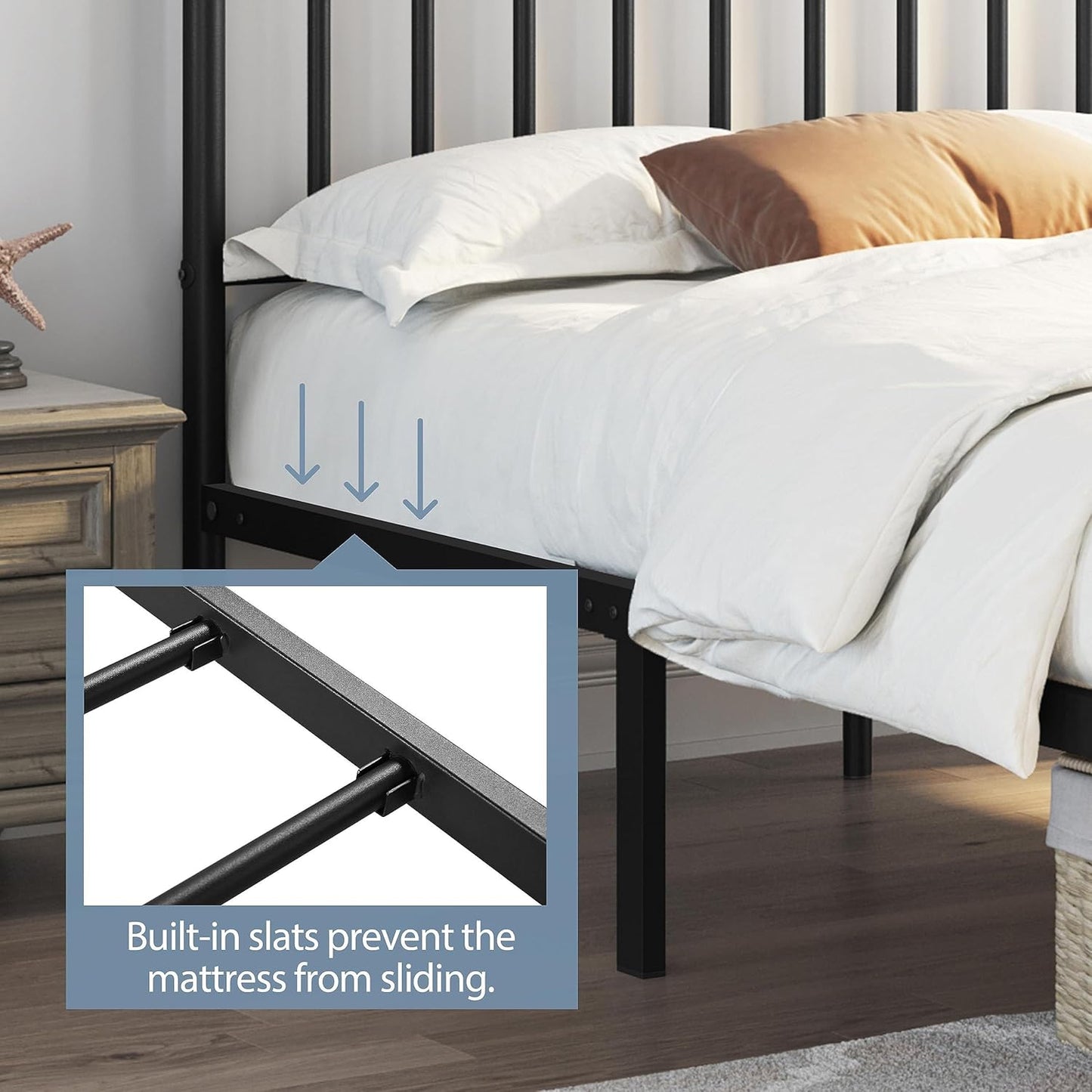 Yaheetech 14 Inch Queen Size Bed Frame Metal Platform Bed with Spindle Headboard Footboard/Mattress Foundation/No Box Spring Needed/Underbed Storage Space/Steel Slat Support/Easy Set up, Black