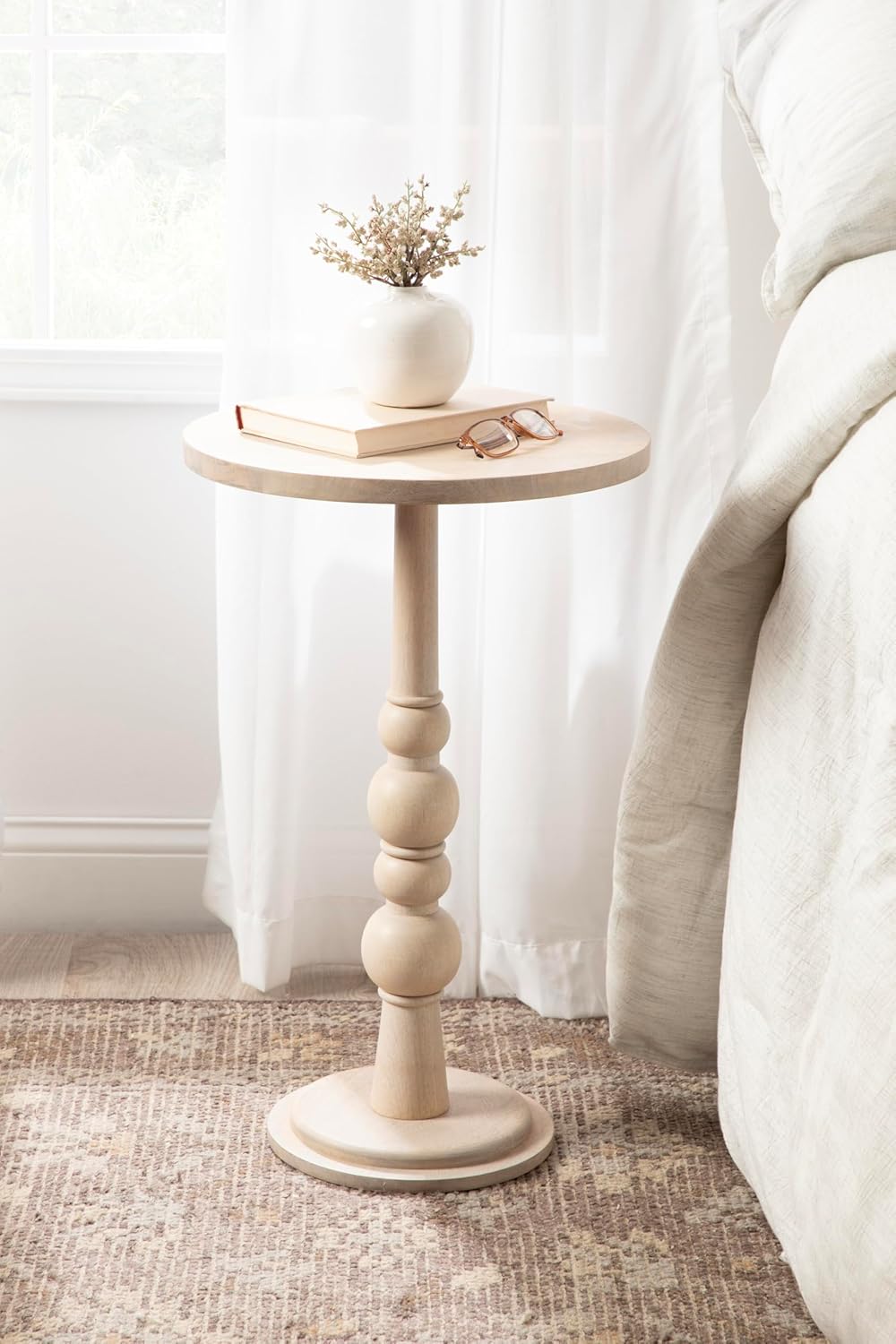 Kate and Laurel Wegner Traditional Wooden Round Side Table, 16 x 26, Whitewash, Elegant and Durable Pedestal Table for Use as Living Room End Table, Plant Stand, or Bedroom Nightstand