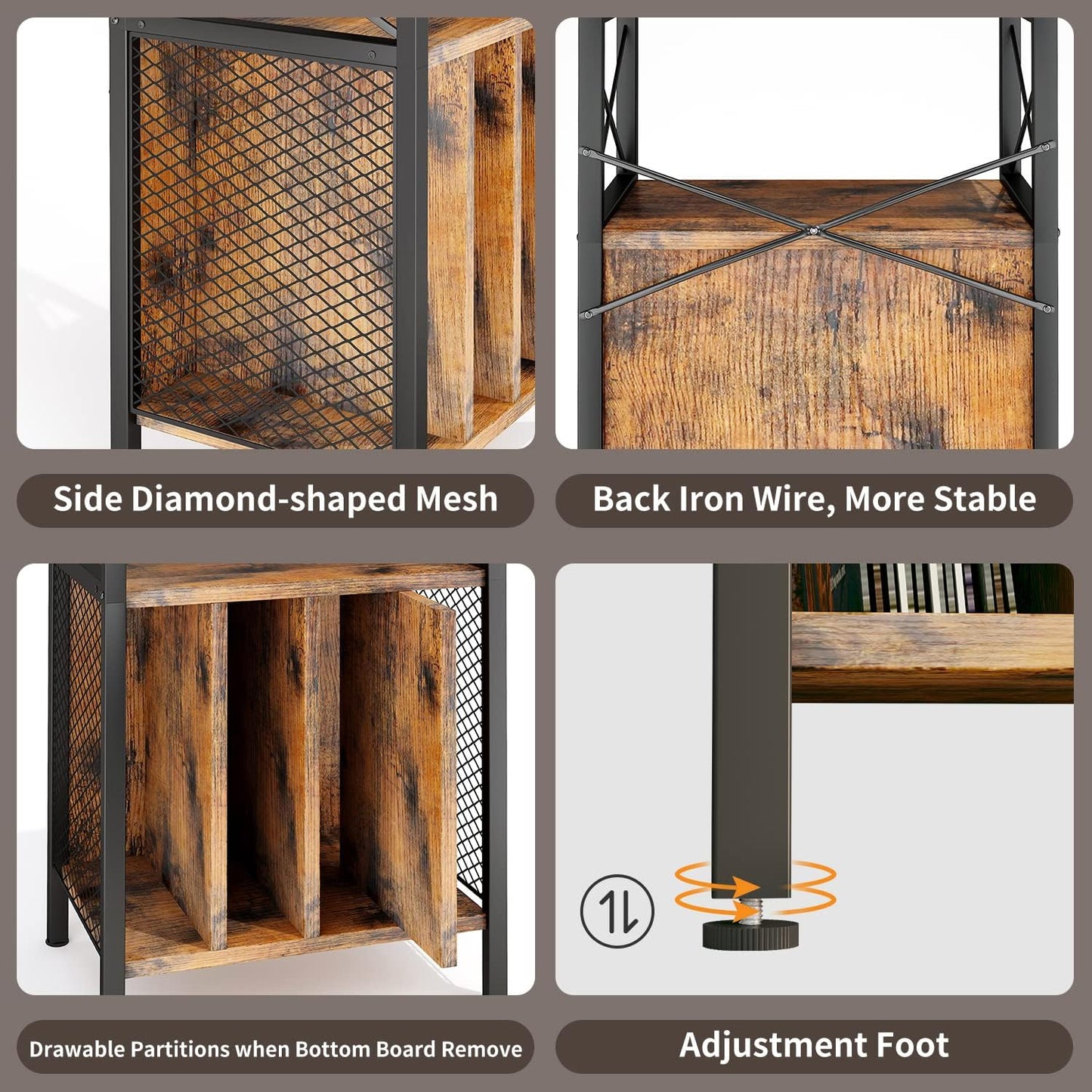 3-Tier Record Player Stand, Vinyl Record Storage Turntables for Vinyl Records, Record Player Table Holds Up to 200 Albums, Mid-Century Turntable Stand for Living Room, Bedroom, Office