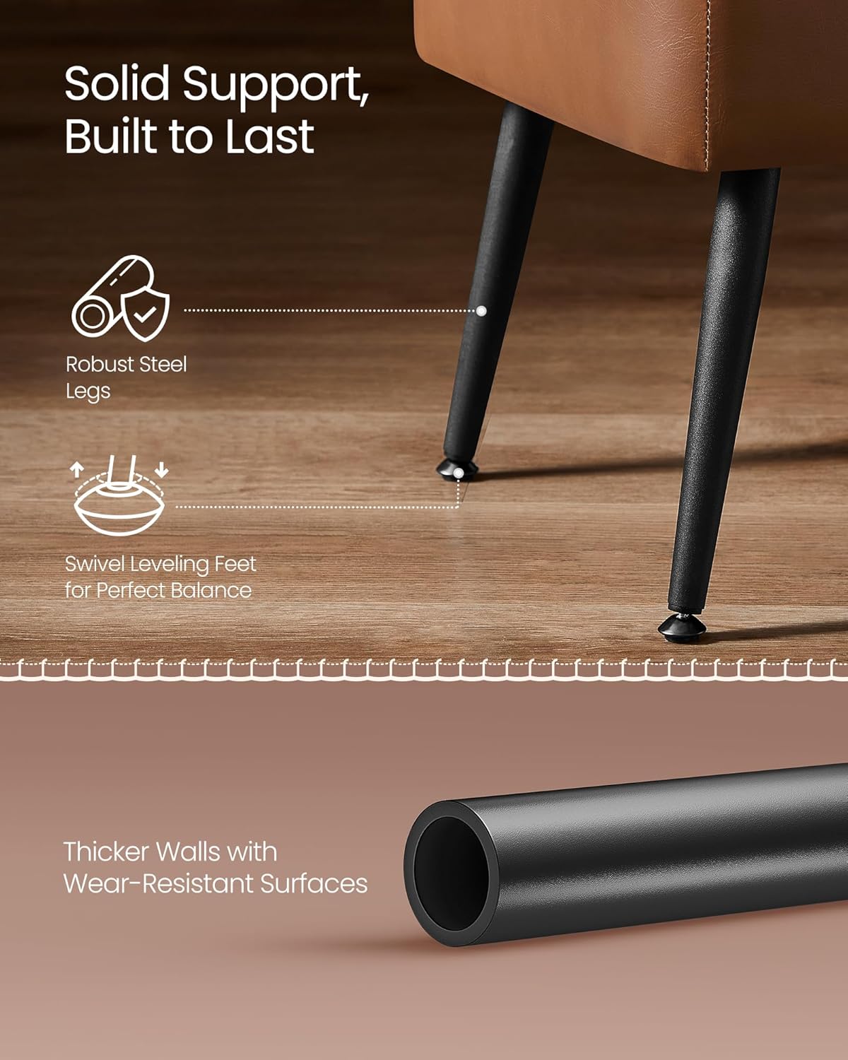 VASAGLE EKHO Collection - Storage Ottoman Bench, Entryway Bedroom Bench, 15 Gallons, Synthetic Leather with Stitching, Mid-Century Modern, Safety Hinges, Loads 660 lb, Caramel Brown ULOM074K01