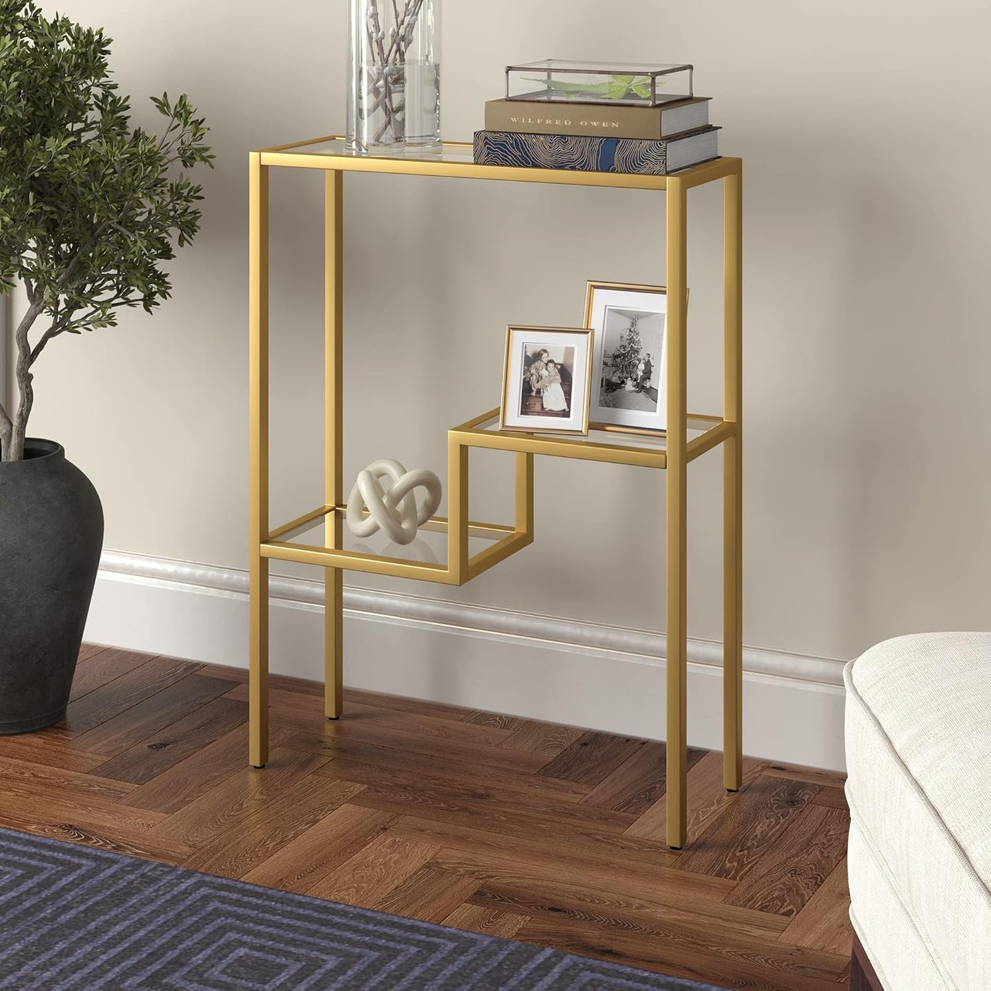 Henn&Hart 22" Wide Rectangular Console Table in Brass, Entryway Table, Accent Table for Living Room, Hallway