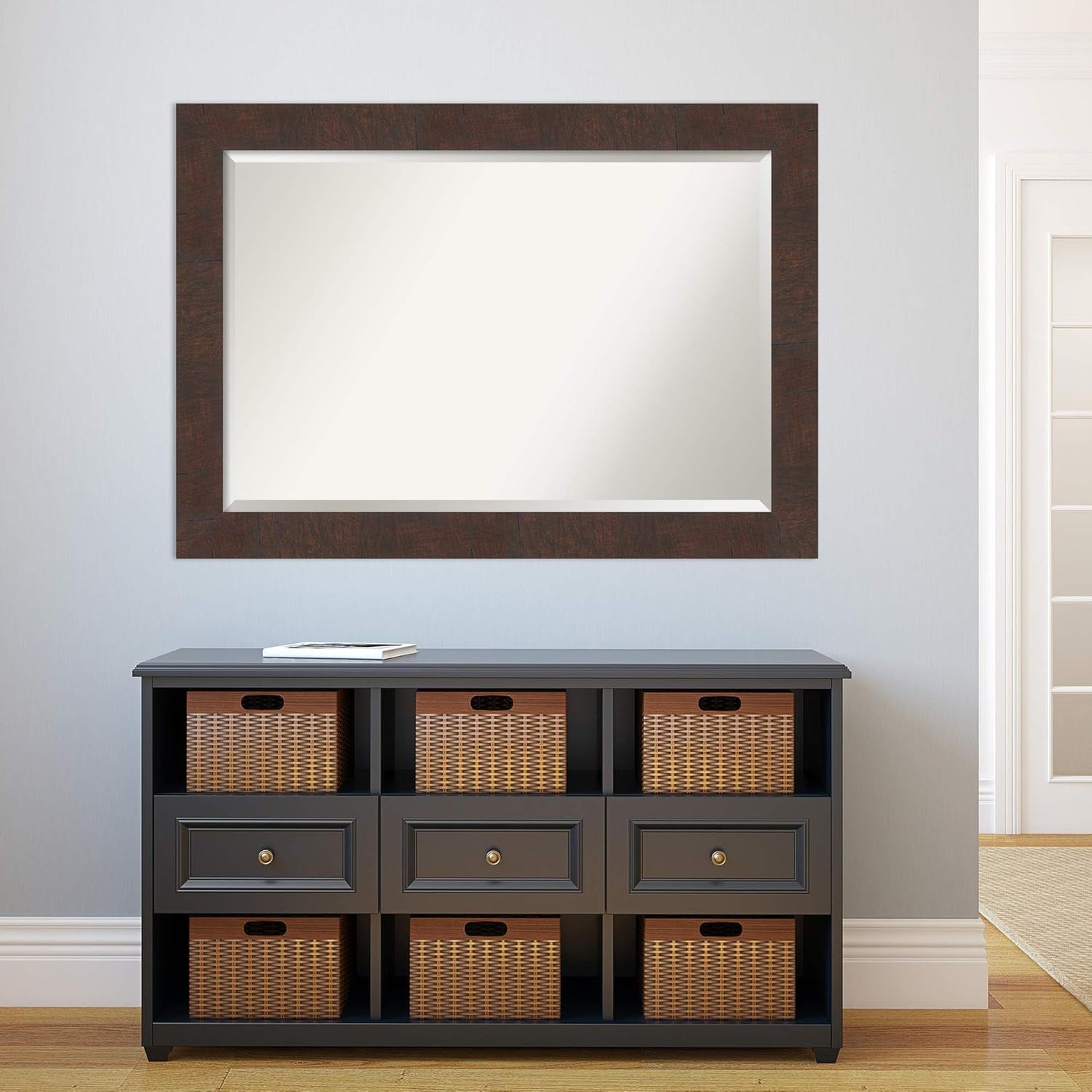 Amanti Art Brown Bathroom Mirror for Over Sink, 29x41 Wildwood Brown Rectangle Vanity Mirror, Large Rustic Farmhouse Frame, Hangs Horizonally and Vertically, Bathroom Wall Decor, Beveled Edge