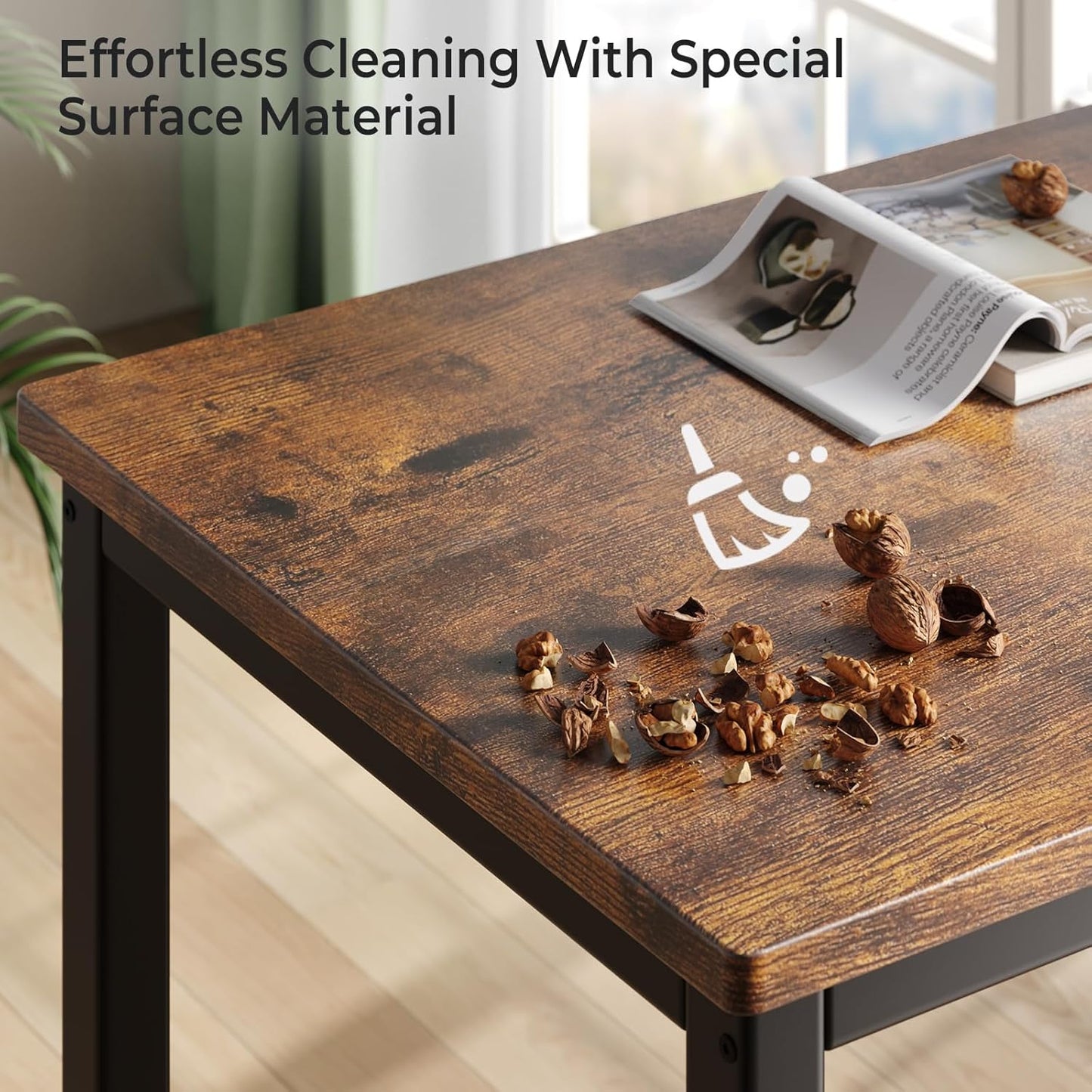 Tatub Dining Table Set for 4, 3-Piece Kitchen Table with 2 Benches, Space-Saving Dining Room Set for Breakfast Nook and Small Spaces, Brown