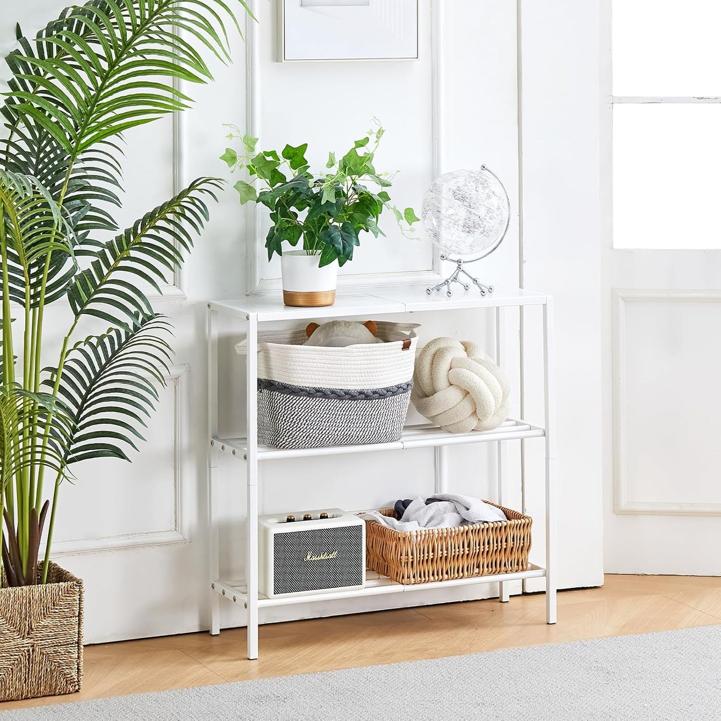 Wimarsbon 29.5" Narrow Console Table - 3-Tier Entryway Table with Shelves, Metal Frame, for Hallway, Living Room, Bedroom (White Frame White)