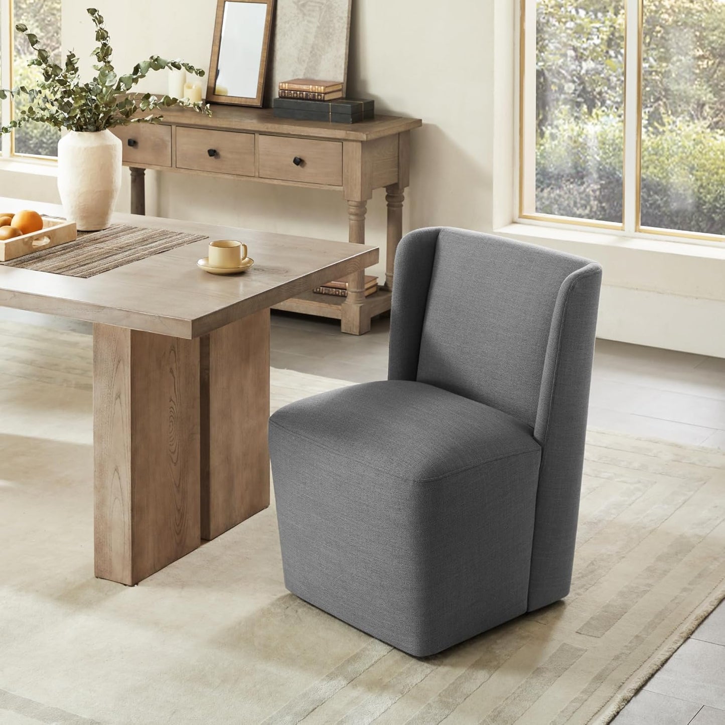 Dining Chairs with Casters No Assembly Upholstered Wingback Single Sofa Armless Deskchair for Bedroom Waiting Room Kitchen Diningroom