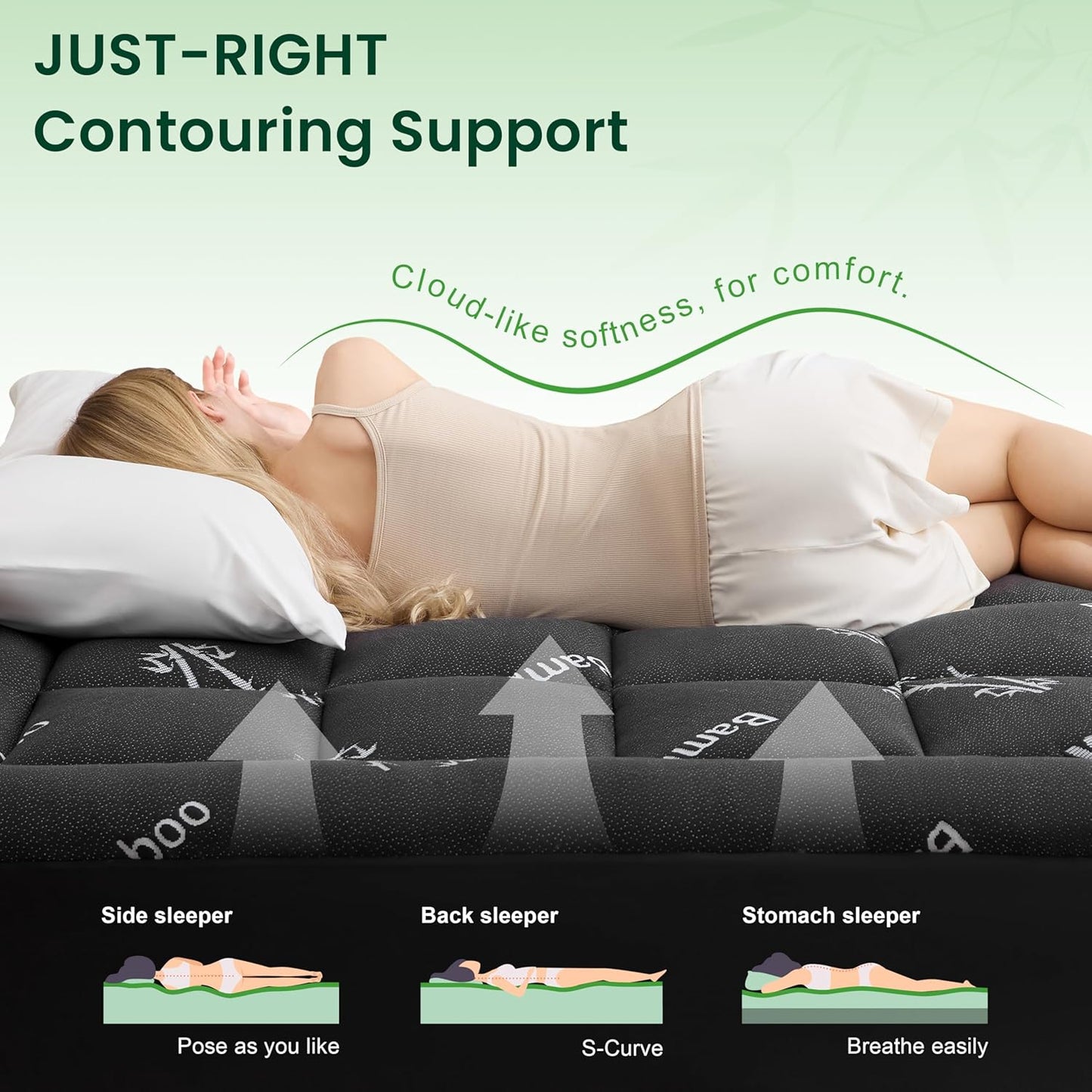 Love's cabin King Size Mattress Topper, Rayon Derived from Bamboo, 900 GSM Breathable Mattress Topper Pad, Thick Pillow Top Mattress Pad with 8"-20" Deep Pocket(78"x80"), Black