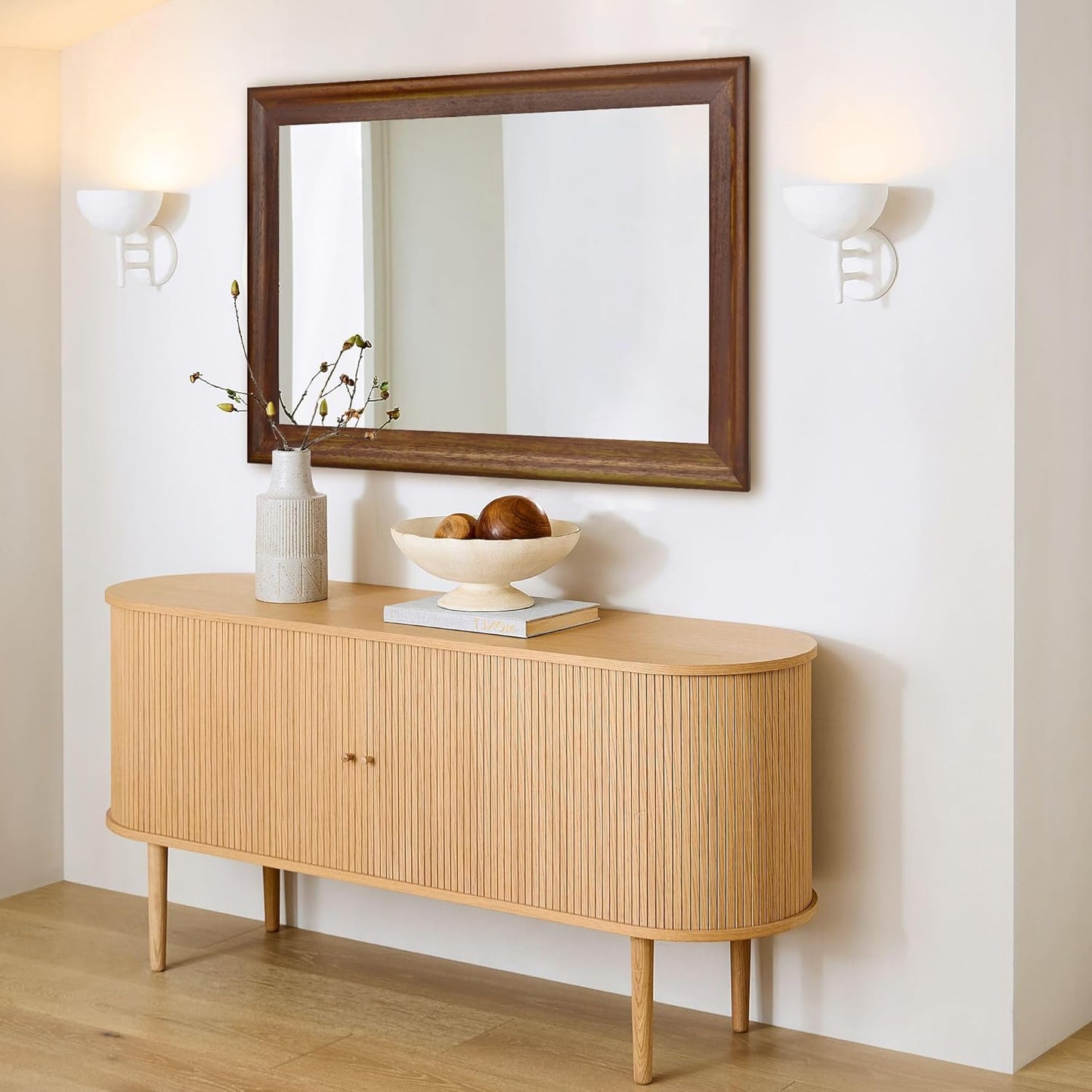 CULER Rustic Wood Wall Mirror for Bathroom,Rectangle 24 x 36 inch Hanging Vanity Mirrors with Wooden Frame for Living Room,Bedroom,Entryway(Walnut Brown)