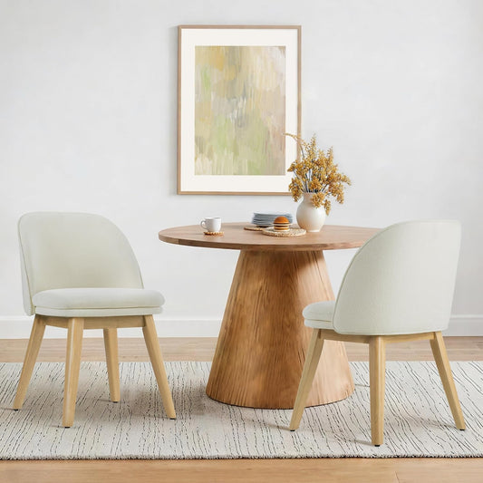 Wooden Dining Chairs Set of 2, Fabric Upholstered Modern Dining Room Chairs with Double-Layer Thick Seat Cushion & Ergonomic Backrest for Restaurant, Kitchen and Café, Beige