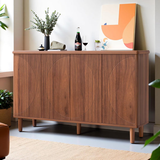 59.4" Sideboard Buffet Cabinet with Storage, Kitchen Buffet Storage Cabinet with Doors & Shelves, Modern Sideboard for Living Room, Kitchen, Hallway, Rustic Brown