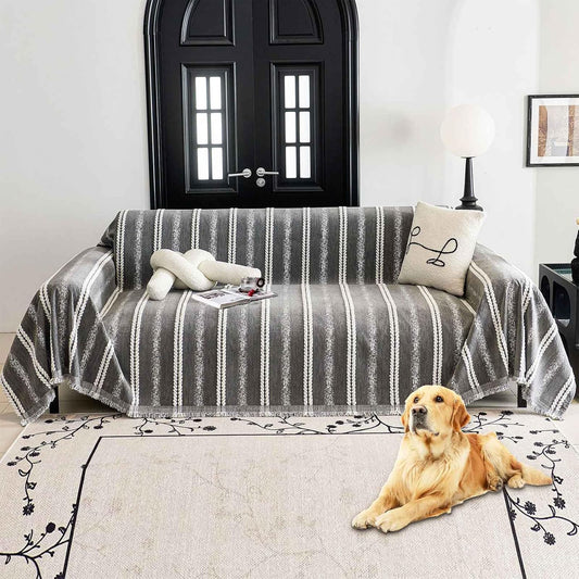 Couch Cover for Dogs Washable Sofa Cover, Sectional Couch Covers, Sofa Covers for 2 Cushion Couch, Non Slip Stripe Sofa Slipcovers Furniture Protector, Couch Protector from Cat Claws, Grey,71''x150''
