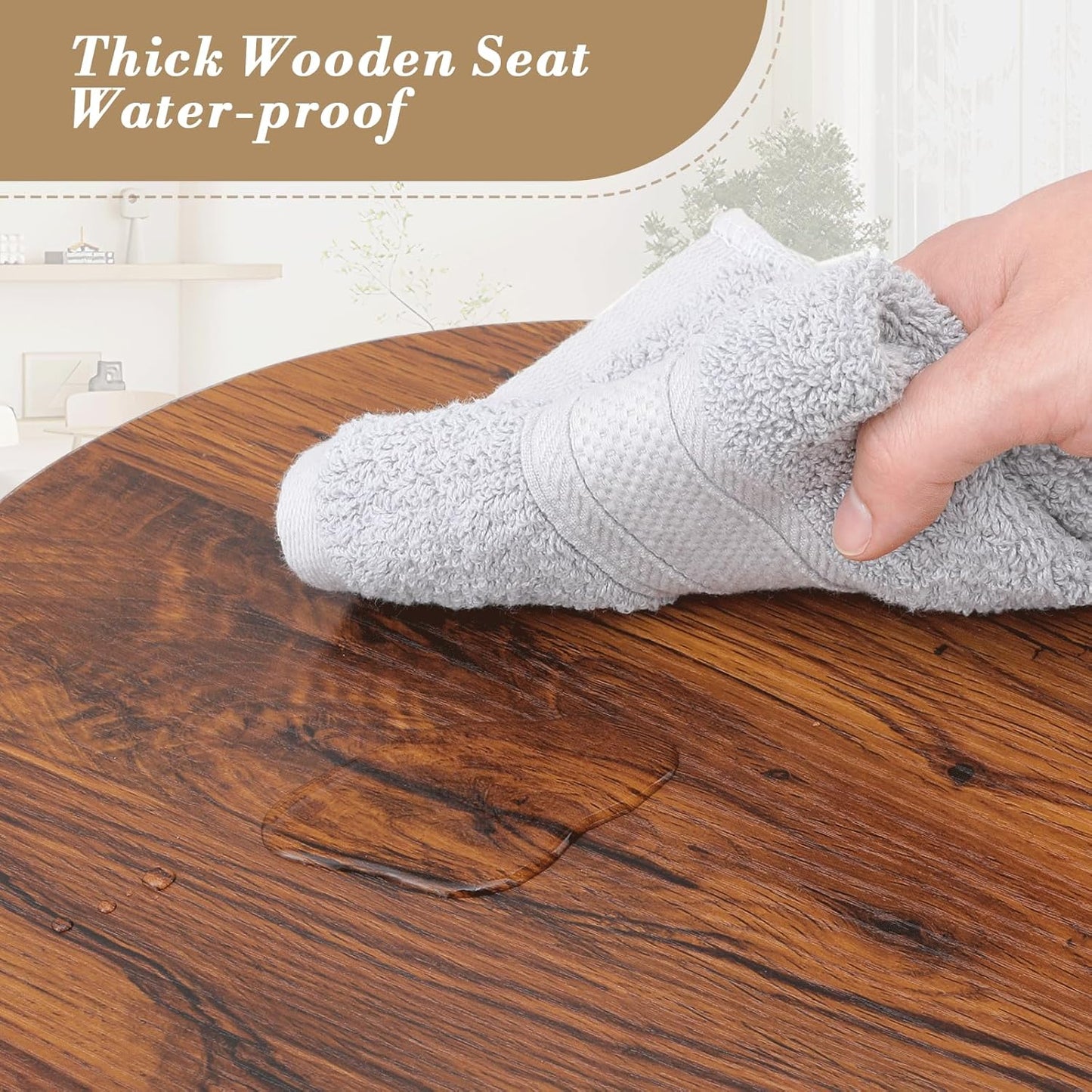 Athena Collection Bar Stools Set of 2, 25.5 Inches Round Counter Height Bar Stools Backless with Metal Legs and Footrest, Wood Barstools for Home, Kitchen Island, Counter, Brown