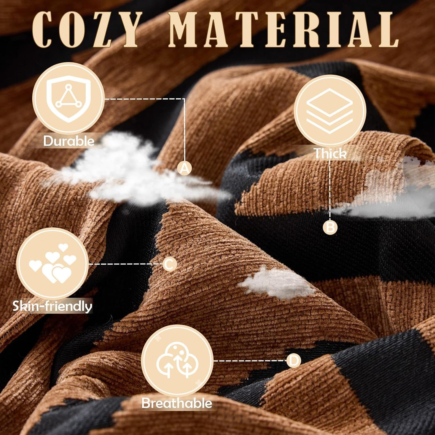 HANDONTIME Boho Geometric Couch Covers for Sofa Pet Friendly Brown and Black Sofa Covers Washable Chenille Couch Blanket Cover for 1 2 Cushion Couches Pet Protector Furniture Cover Soft, 71" X 102"