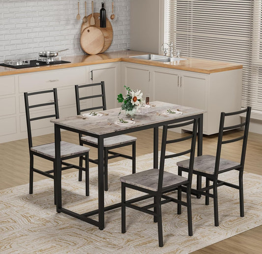 5-Piece Dining Table Set with 4 Chairs, 47.2" Kitchen Table Chairs Set of 4, Rectangular Industrial Style Dining Room Table Set with Backrest, Perfect for Small Space, White Oak