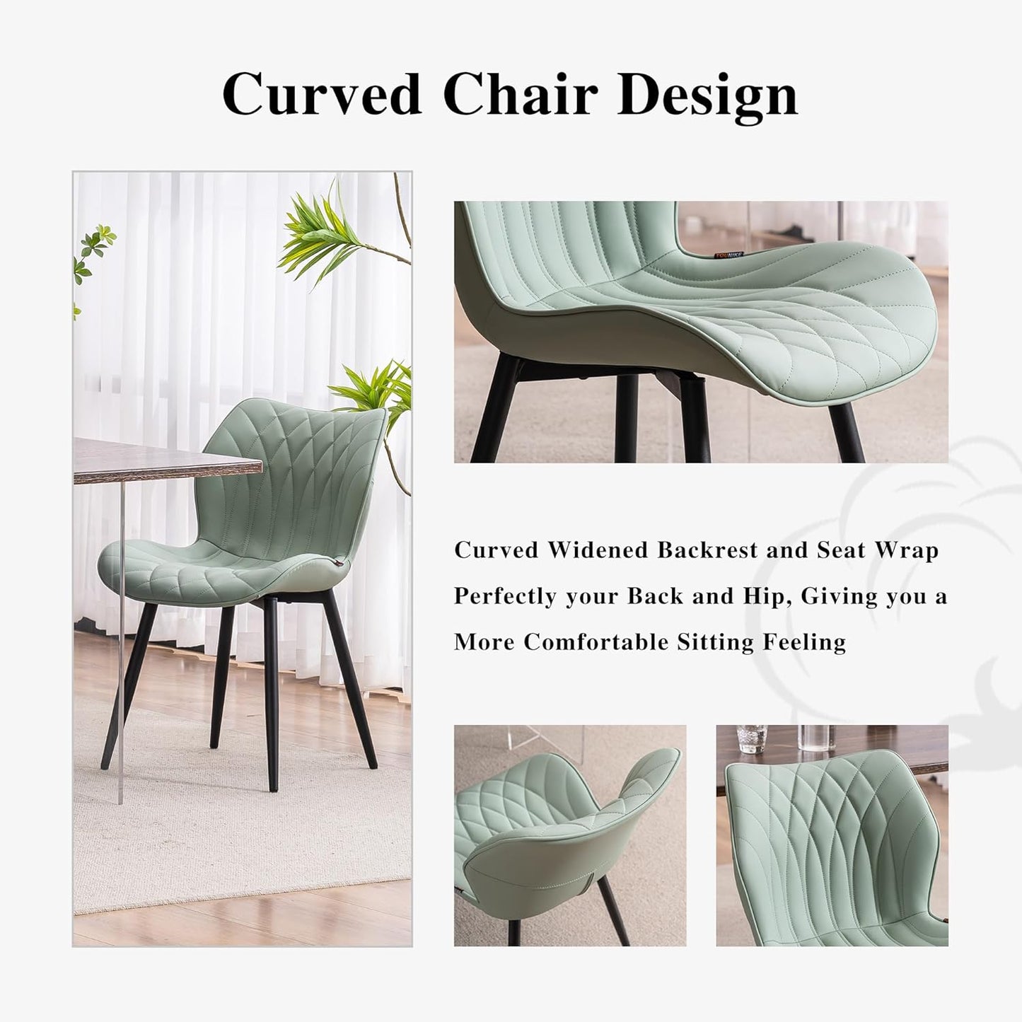 YOUNIKE Dining Chairs Set of 2, Upholstered Faux Leather Dining Room Chairs with Wing Back and Metal Legs, Mint Green