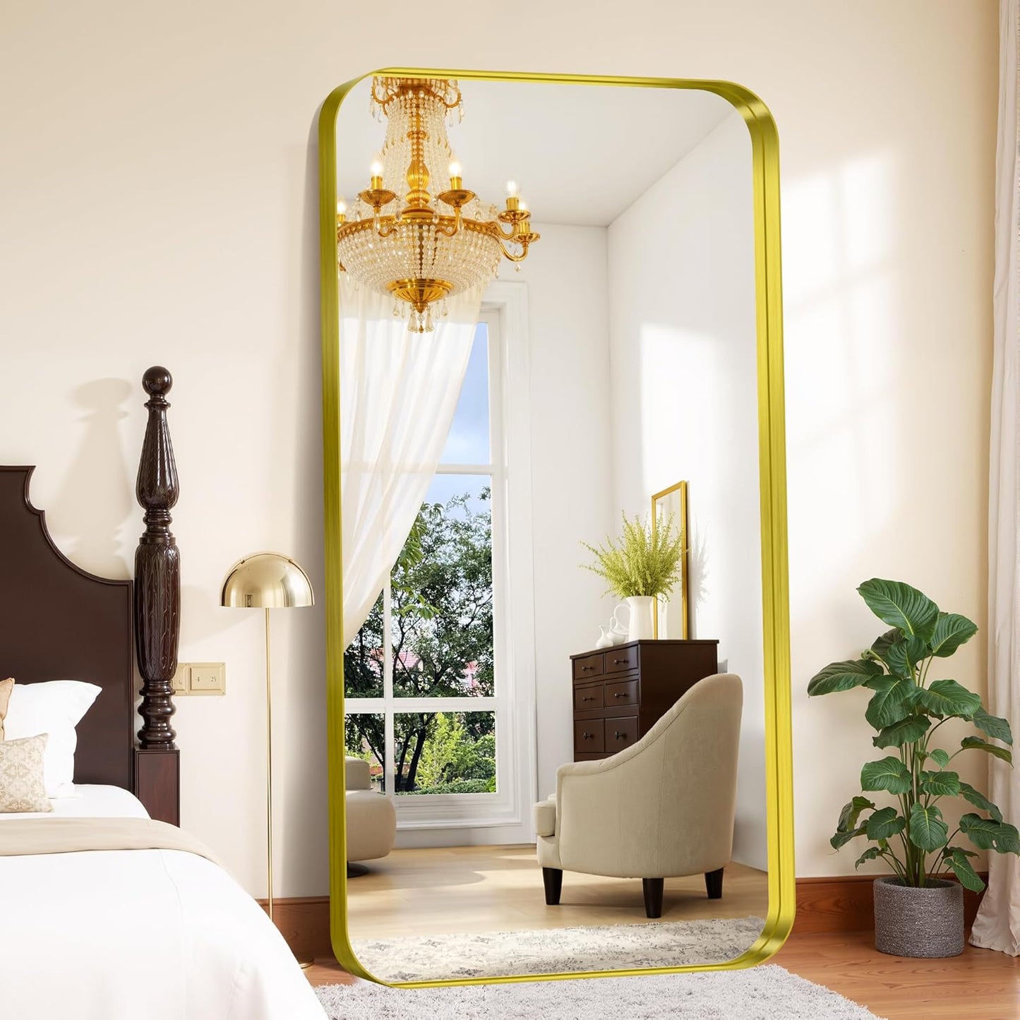 FORBATH 72x36 Inch Oversized Bathroom Mirror for Double Sinks, Brushed Gold Deep Frame Full Length Wall Mirror with Rounded Corners, Anti-Rust Tempered Glass(Horizontal/Vertical)