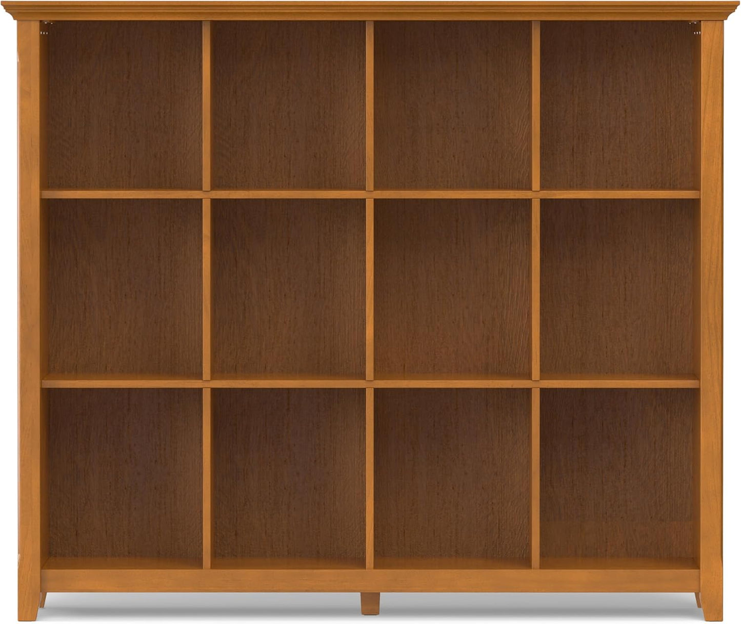 SIMPLIHOME Acadian Bookcase - 57 inch Tall 12-Cube Solid Wood Storage Display Unit in Light Golden Brown, Transitional Cube Organizer for Living Room or Office with Fixed Shelves and Tapered Legs