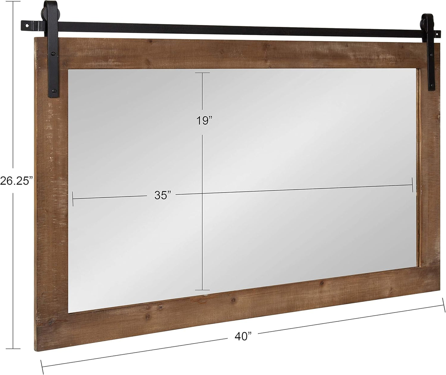 Kate and Laurel Cates Farmhouse Horizontal Wood Framed Wall Mirror, 40 x 26, Rustic Brown, Barn Door-Inspired Rustic Mirrors for Wall