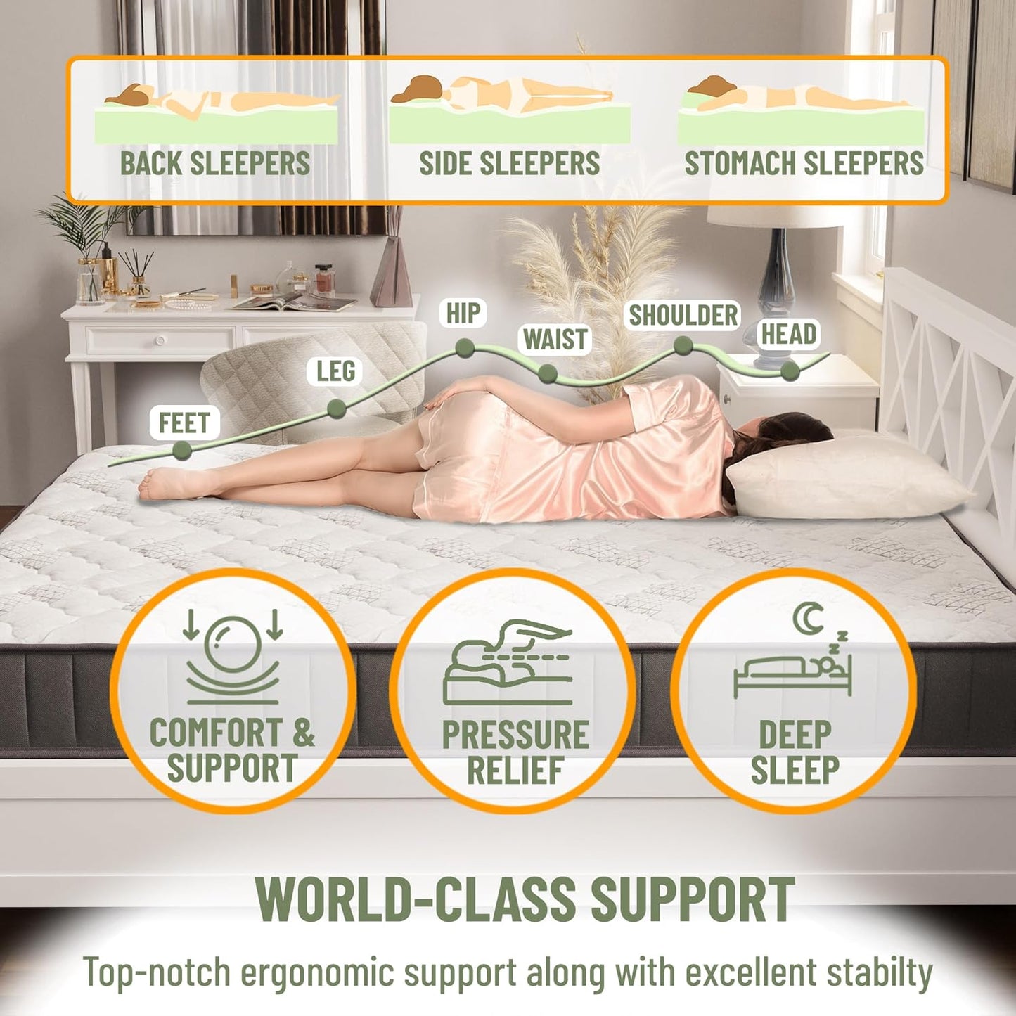 Ottomanson Twin XL 9" Hybrid Mattress - Rock Hard Feel - Made in USA - Individually Pocketed Coils & CertiPUR-US Foam - Fiberglass-Free - Bed in a Box