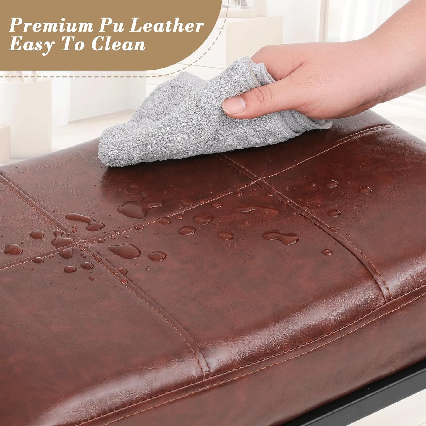 Athena Collection Counter Height Bar Stools Set of 2, 31.5 Inches Saddle Bar Stools with Leather Upholstered and Metal Legs, Backless Barstools for Counter, Kitchen Island, Dining Room, Mocha