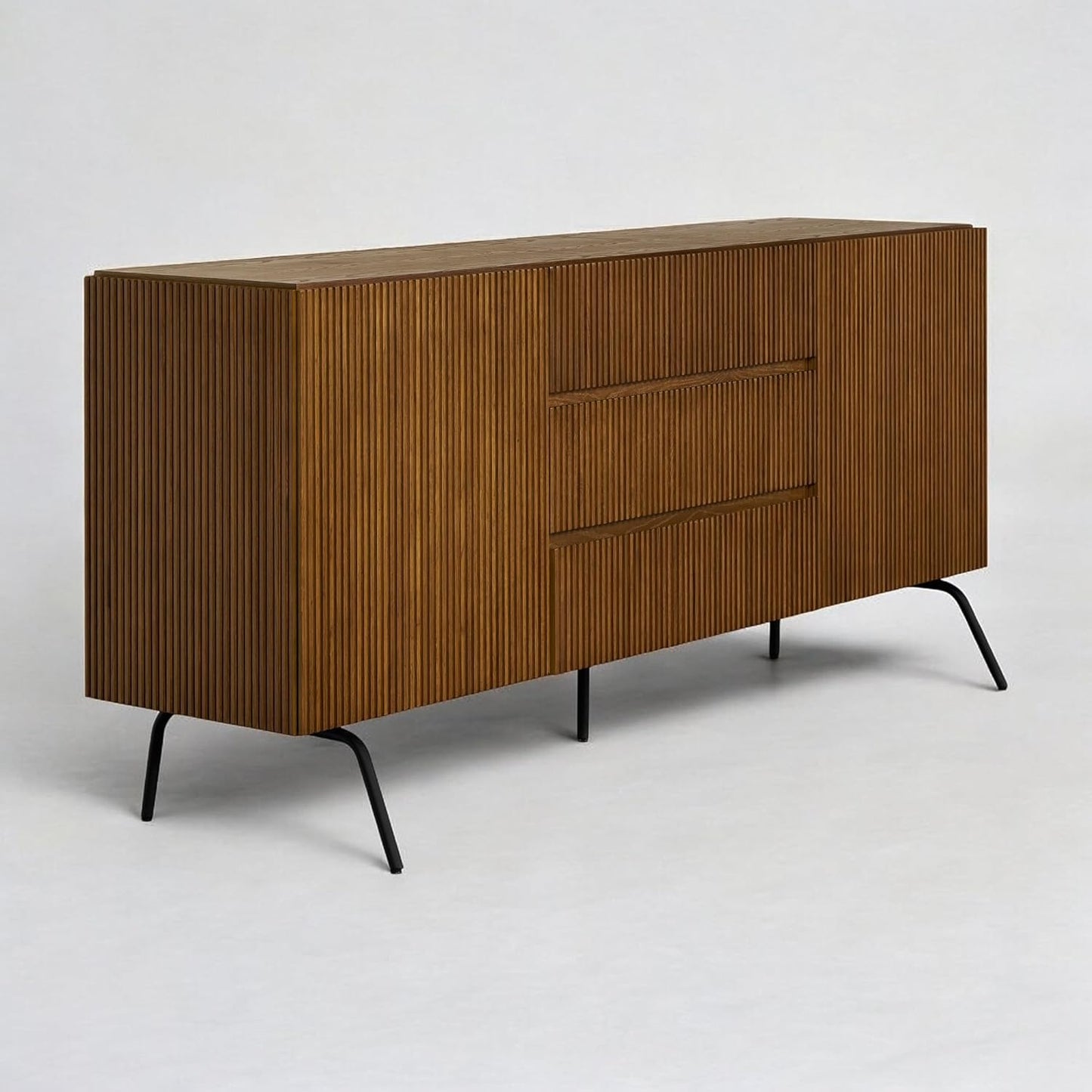 NTC Veil Sideboard with 2 Doors and 3 Drawers, Buffet Cabinet with Vertical Groove Design and Metal Legs, Storage Cabinet for Living Room, and Entryway, Effortless Assembly - Rustic Oak