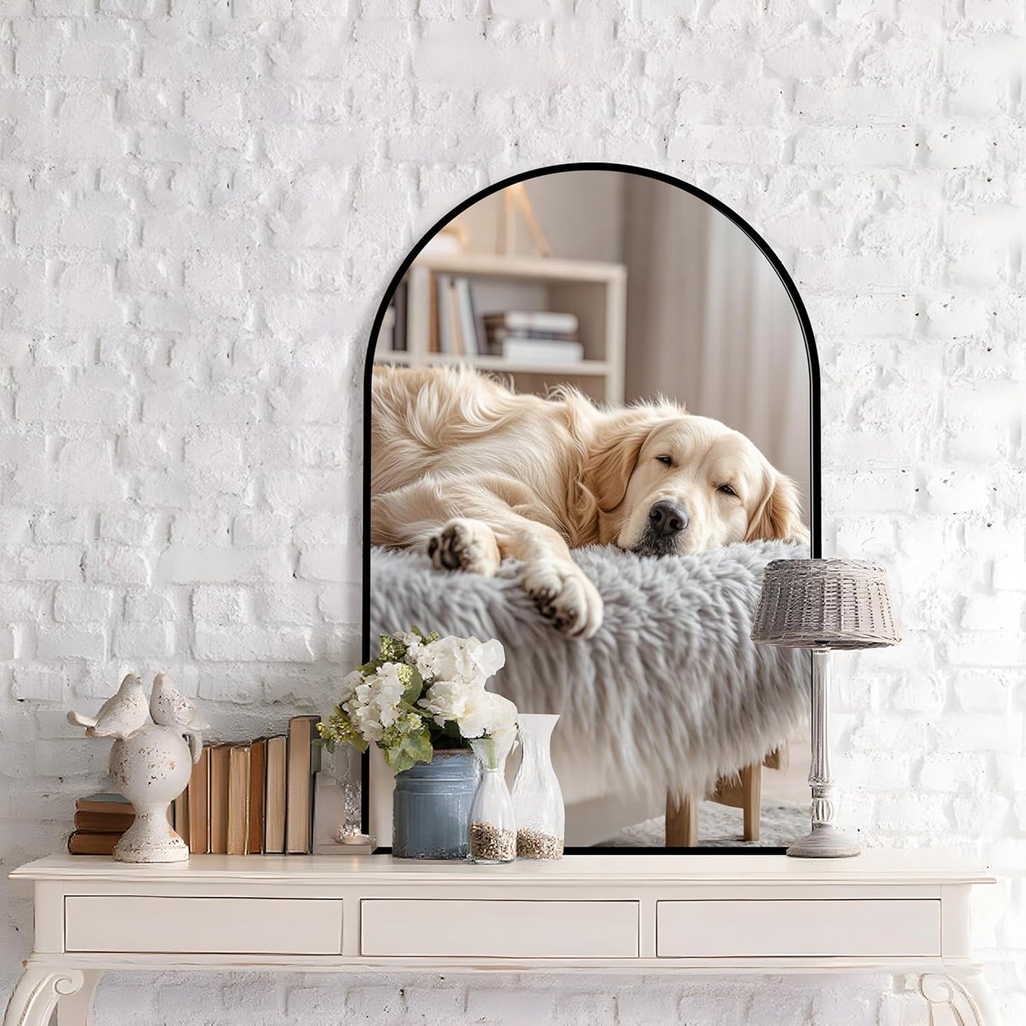 Arched Wall Mirror 20"X30", Black Bathroom Vanity Mirror with Frosted Metal Frame, Modern Farmhouse Mirror Wall Mounted, Curved Arch Design for Bedroom, Living Room & Home Decor