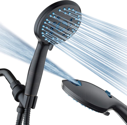 Hotel Spa AquaCare High Pressure 8-mode Handheld Shower Head - Anti-clog Nozzles, Built-in Power Wash to Clean Tub, Tile & Pets, Extra Long 6 ft. Stainless Steel Hose, Wall & Overhead Brackets