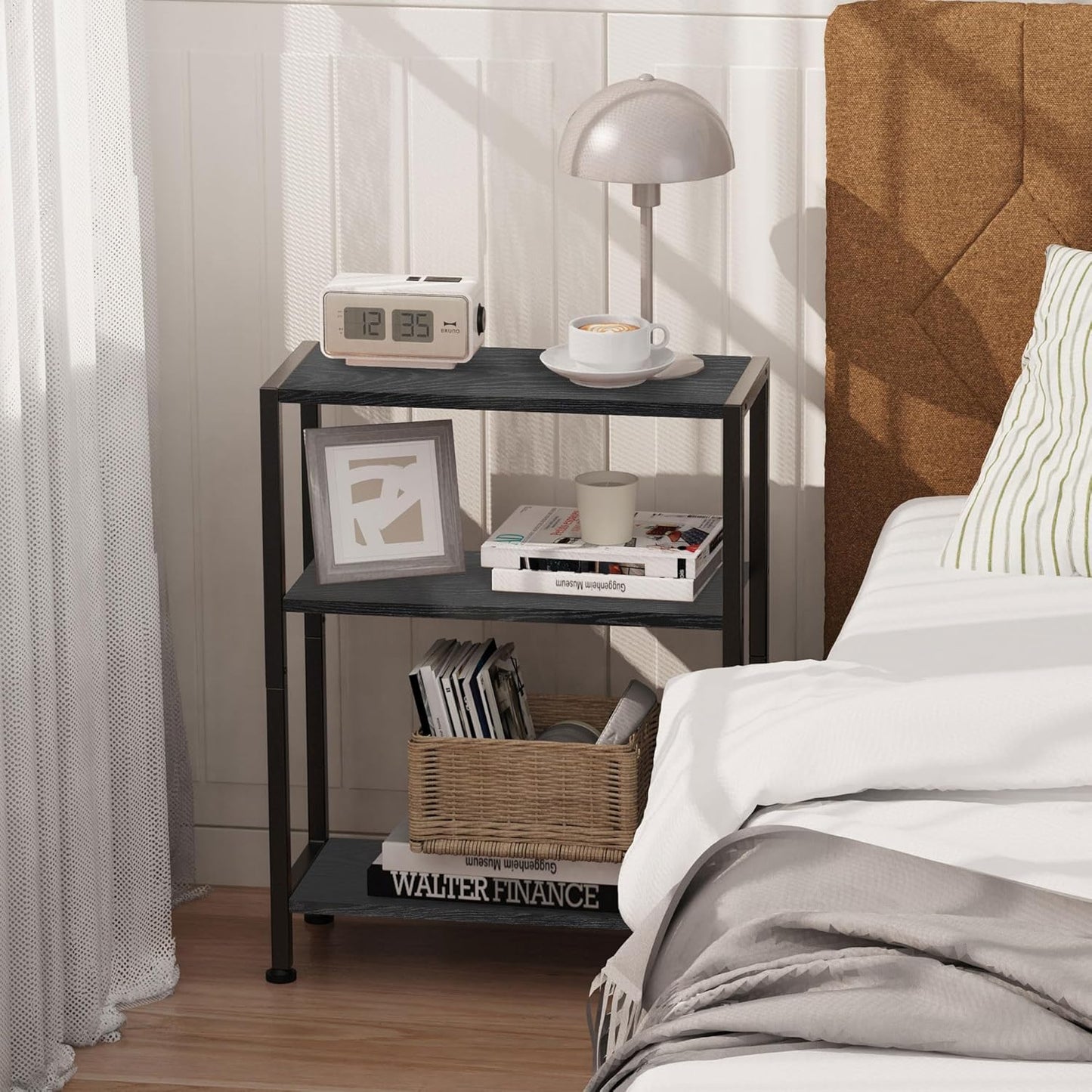 3-Tier Side Table, Small EndTable, Sofa SideTable for Narrow Spaces, Slim EndTable, NightstandTable, Skinny Bedside Table, for Living Room, Bedroom, Office, Black