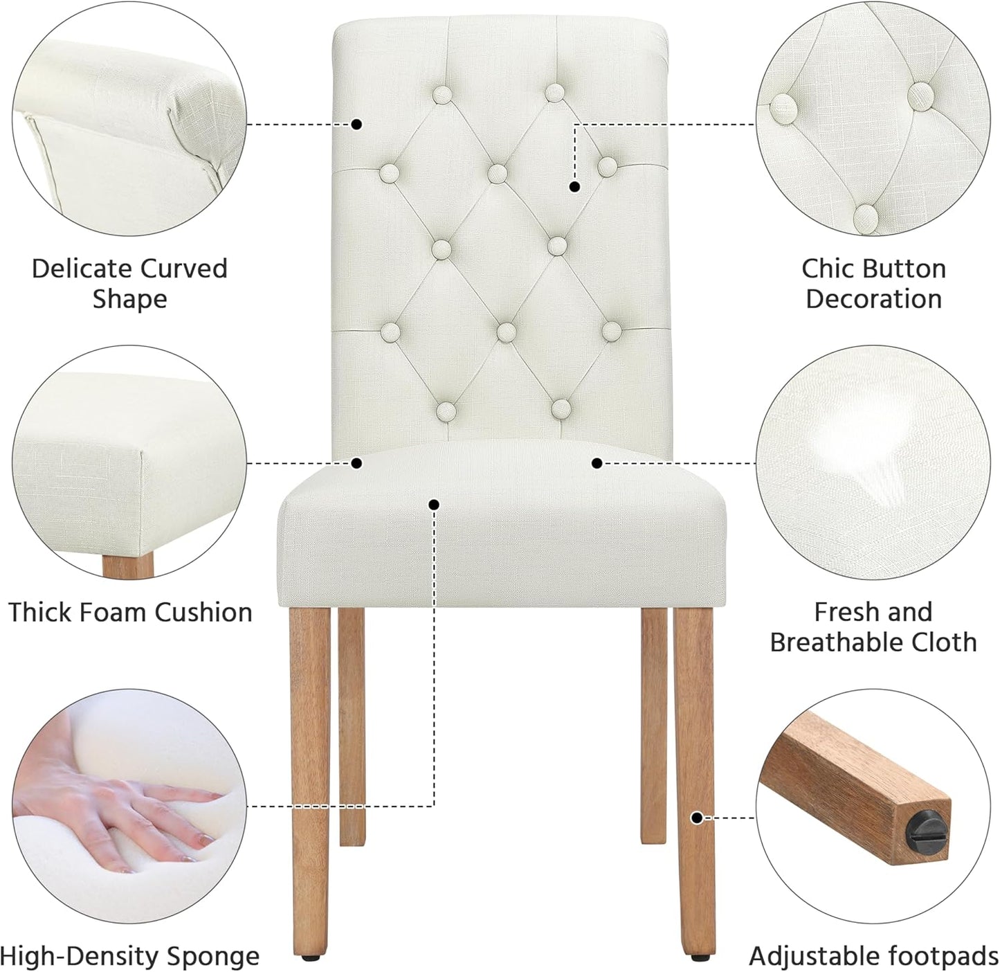 Yaheetech Dining Chairs Set of 4 Fabric Upholstered Dining Room Chairs with Button Tufted High Back and Solid Wood Legs for Kitchen/Living Room/Restaurant, Modern Style, Beige